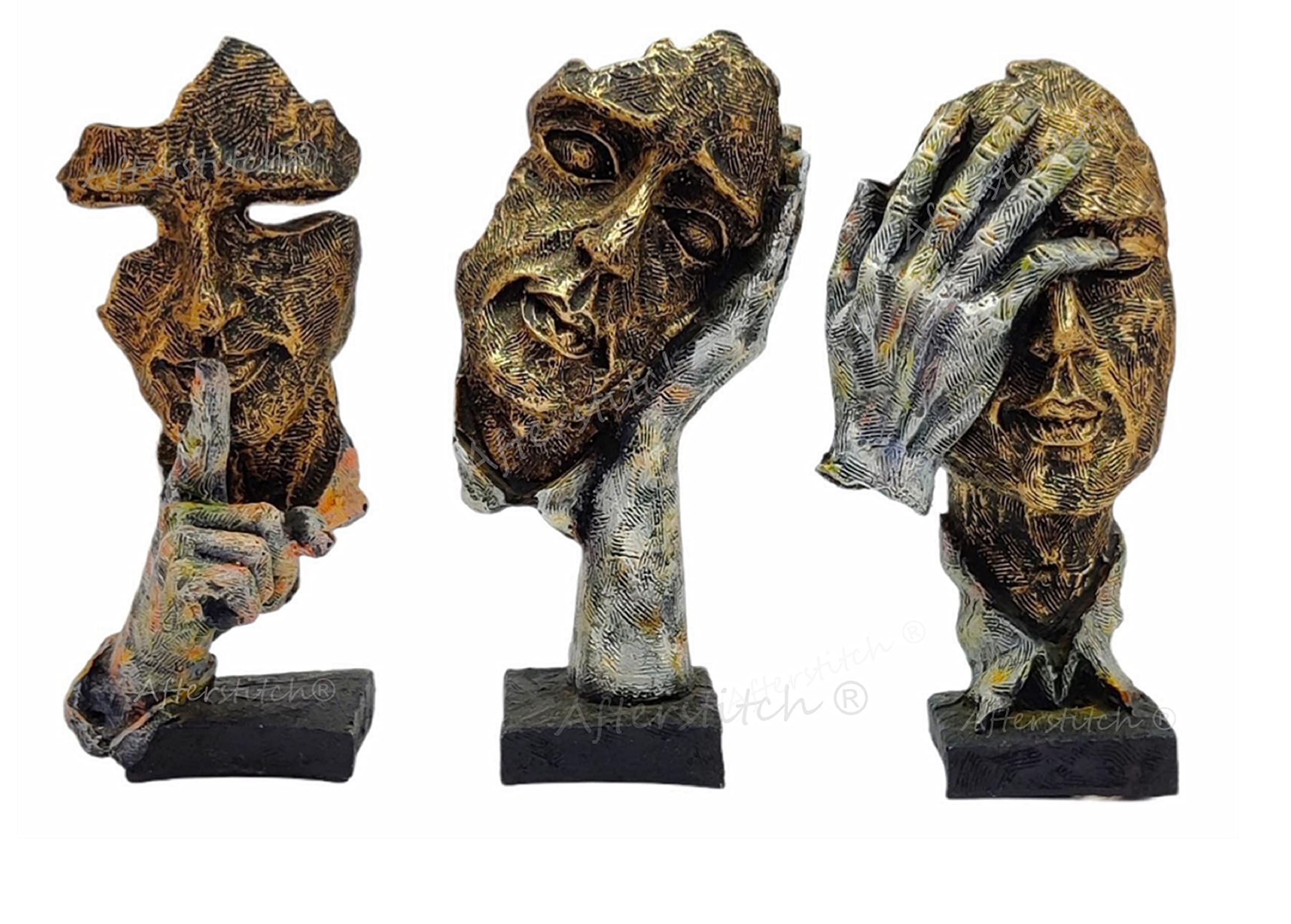 AFTERSTITCH Set of 3 Polyresin Human Face Sculptures Showpieces Three Modern Art 3D Decotaive no Evil Designs Idols for Home Living Room Decoration & Gift (Human face showpiece)
