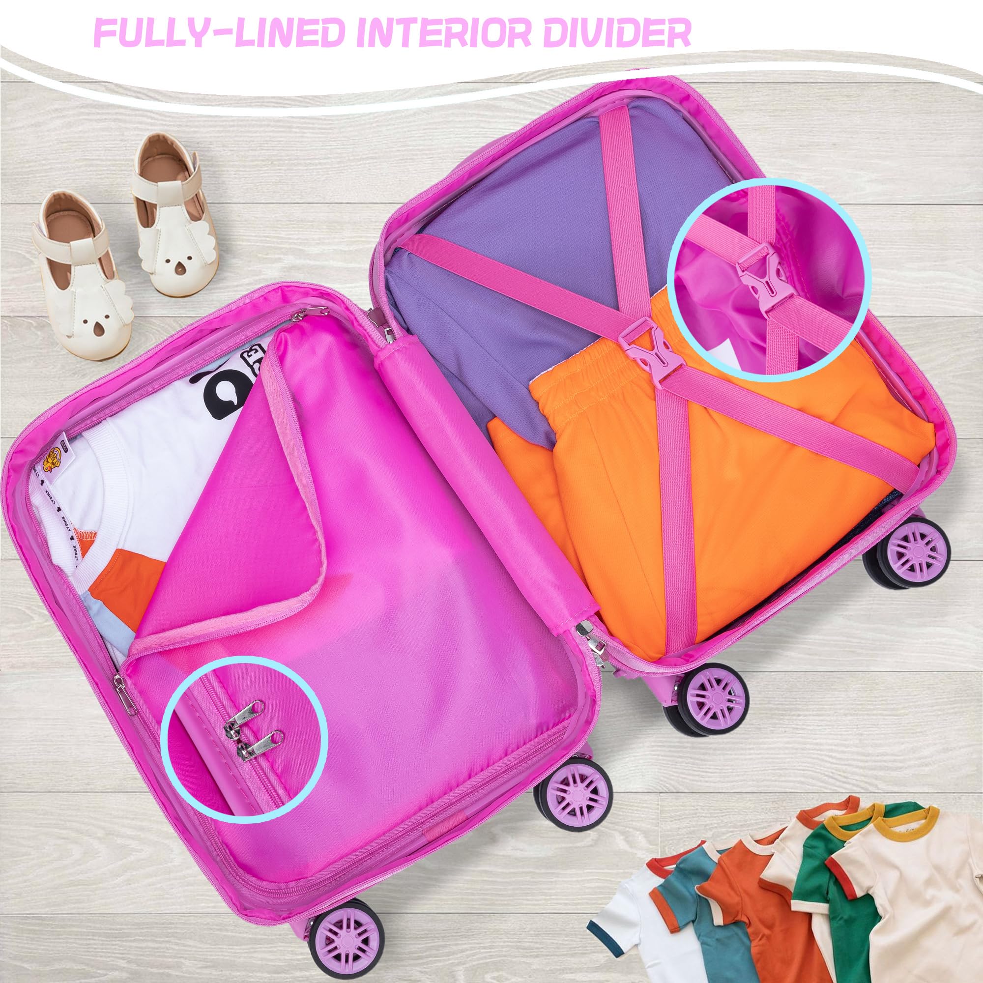 HTgroce 6 Piezas Maleta de Cabina ABS Cierre Combinación 4 Ruedas Maleta Niña