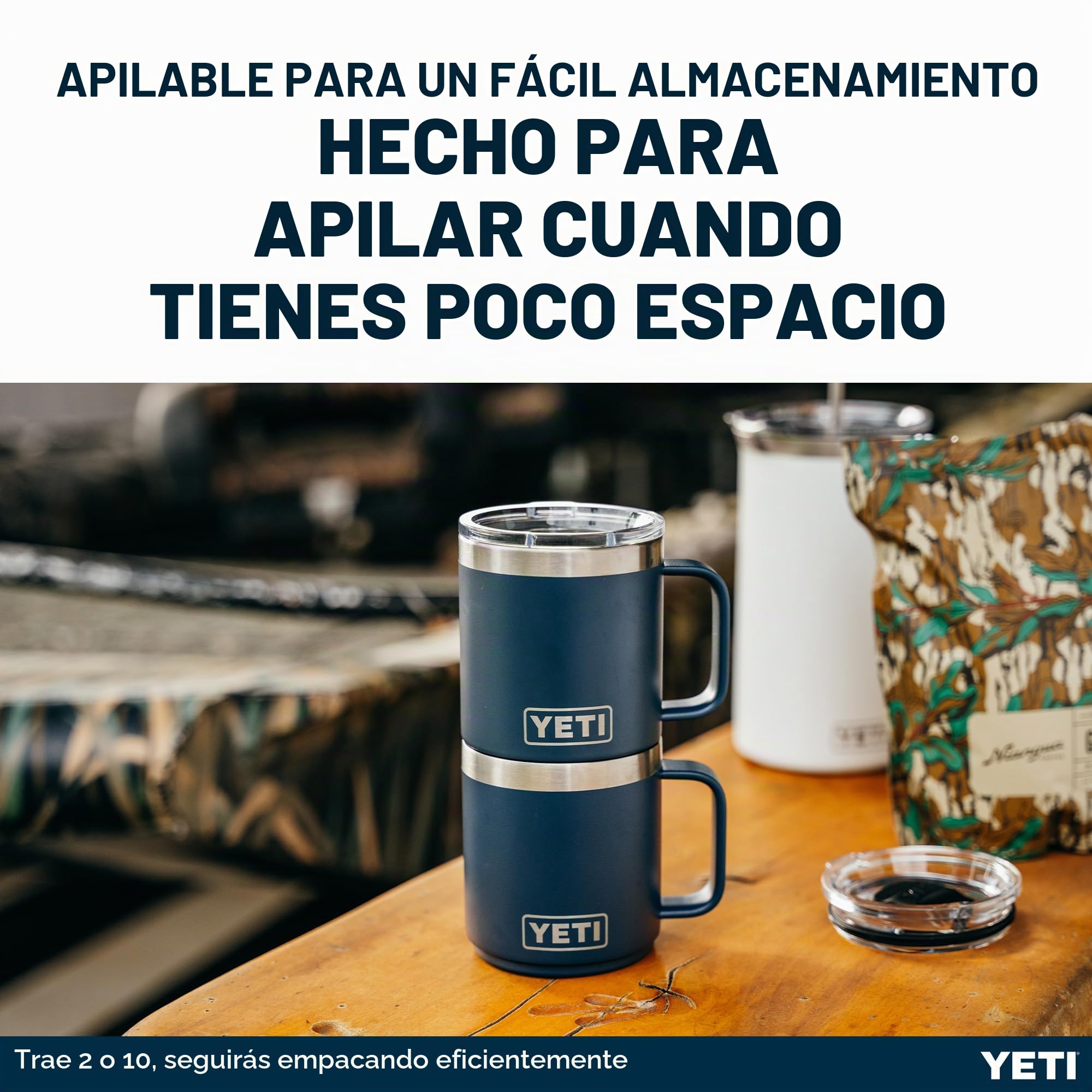 YETI Rambler Stackable Mug with Durasip Ceramic Lining, Vacuum Insulated Stainless Steel Mug with Magslider Lid, Navy, 14 oz (414 ml)
