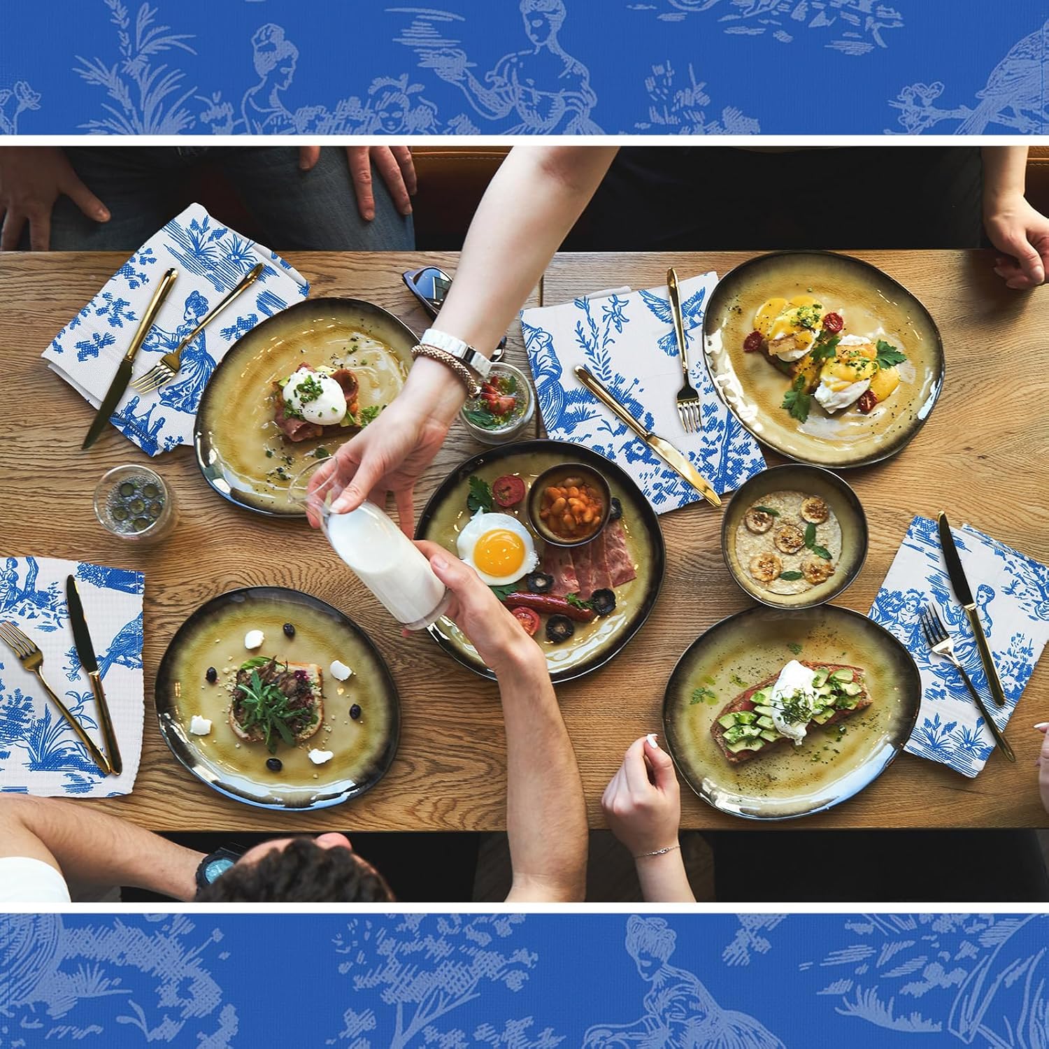 24 Pcs Blue Cloth Napkins Country French Dining Napkins 18 x 18 Blue Floral Reusable Cloth Napkin Rustic Table Decorative for Fall Christmas Holiday Party Supplies