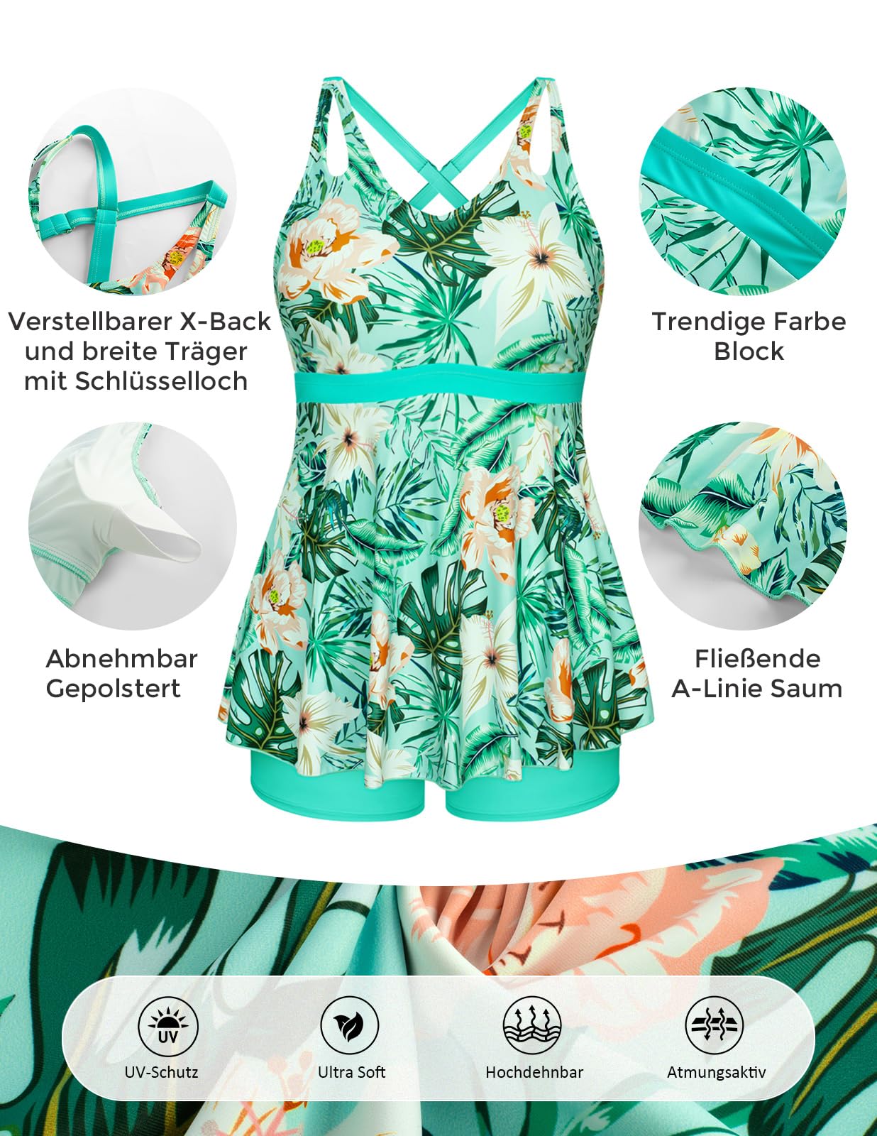 Hanna Nikole Costume da Bagno Due Pezzi da Donna con Controllo della Pancia e Vita Alta Costume da Bagno Vintage con Gonna