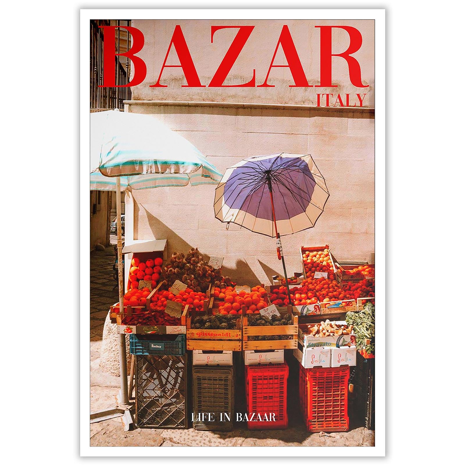 Vintage Italy Bazar Posters 70s Life In Bazar Canvas Wall Art Rustic Streets Alley Fruit Stand Roadside Stalls Prints Painting For Home Bedroom Dorm Wall Decor 12x16in Unframed