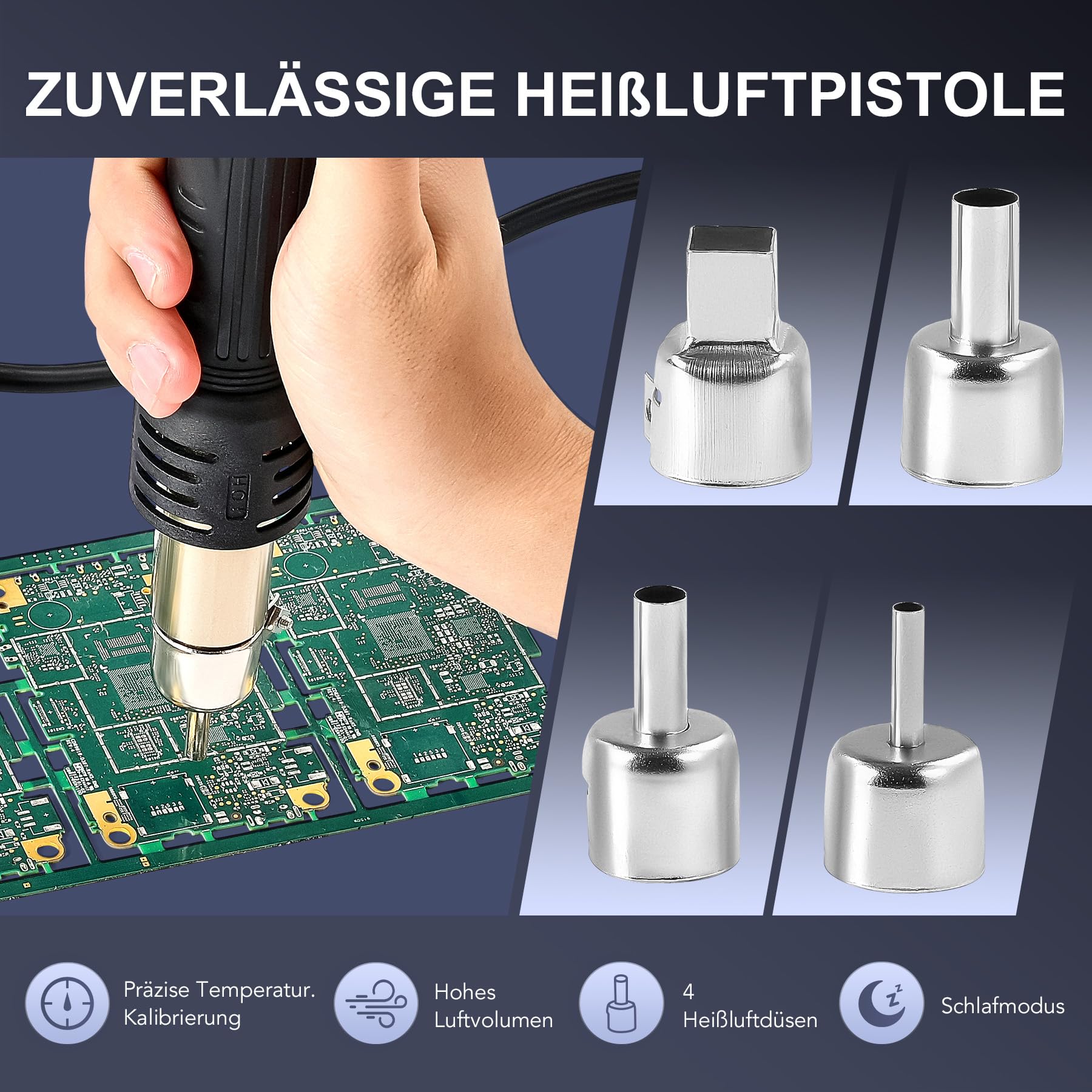 CREWORKS Heißluftlötstation 2IN1 SMD Entlötstation Heißluft Lötstation Entlötstation 750W Heißluftgebläse 75W Lötkolbenleistung Lötkolben mit LED-Anzeige, Schlafmodus, Tempratur Einstellbar