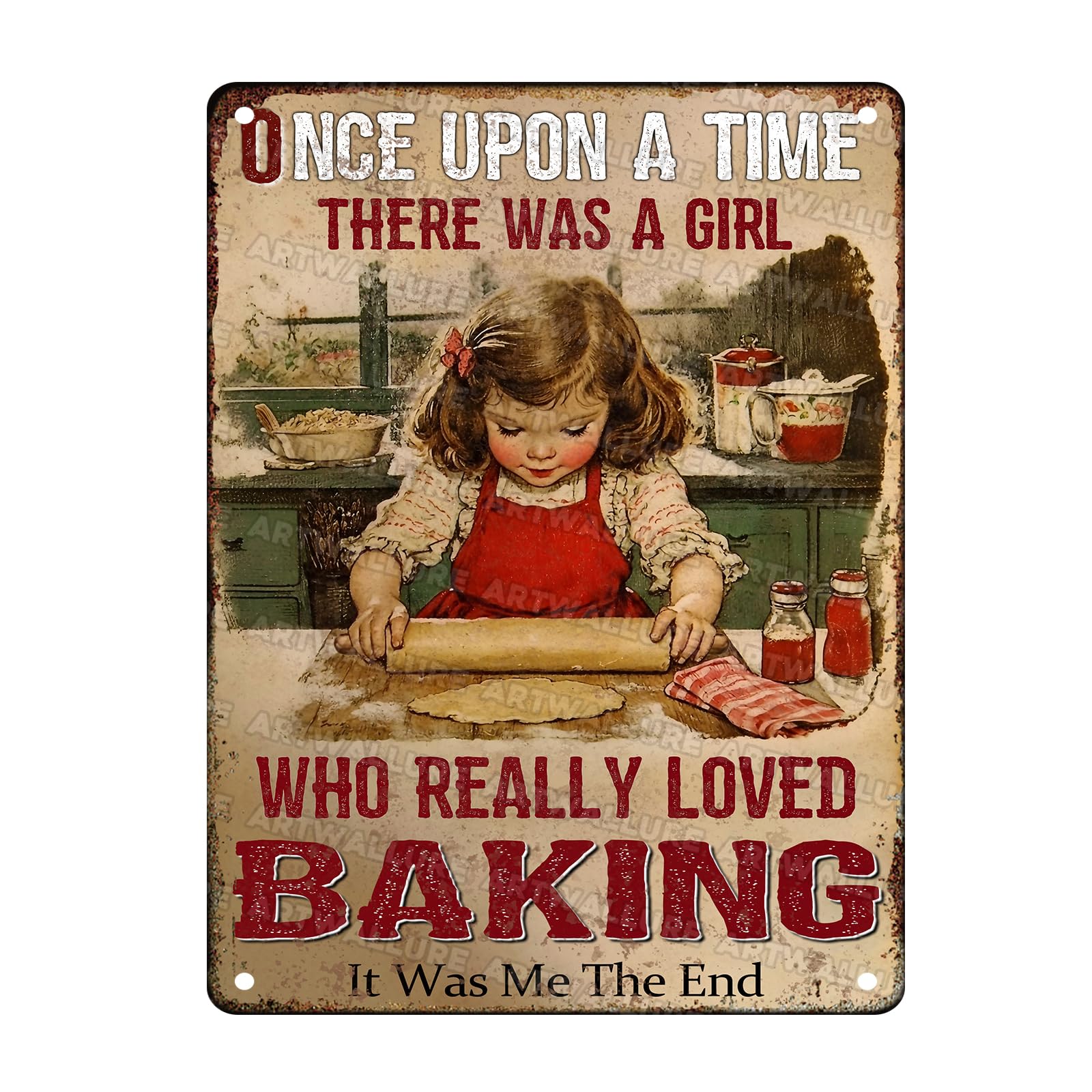 Baking Vintage Sign Once upon a time there was a girl who really loved baking Metal Sign Girl Baking Signs Bakery Plaque Tin Posters Wall Decoration for Home Kitchen Room man Cave 12x16inch