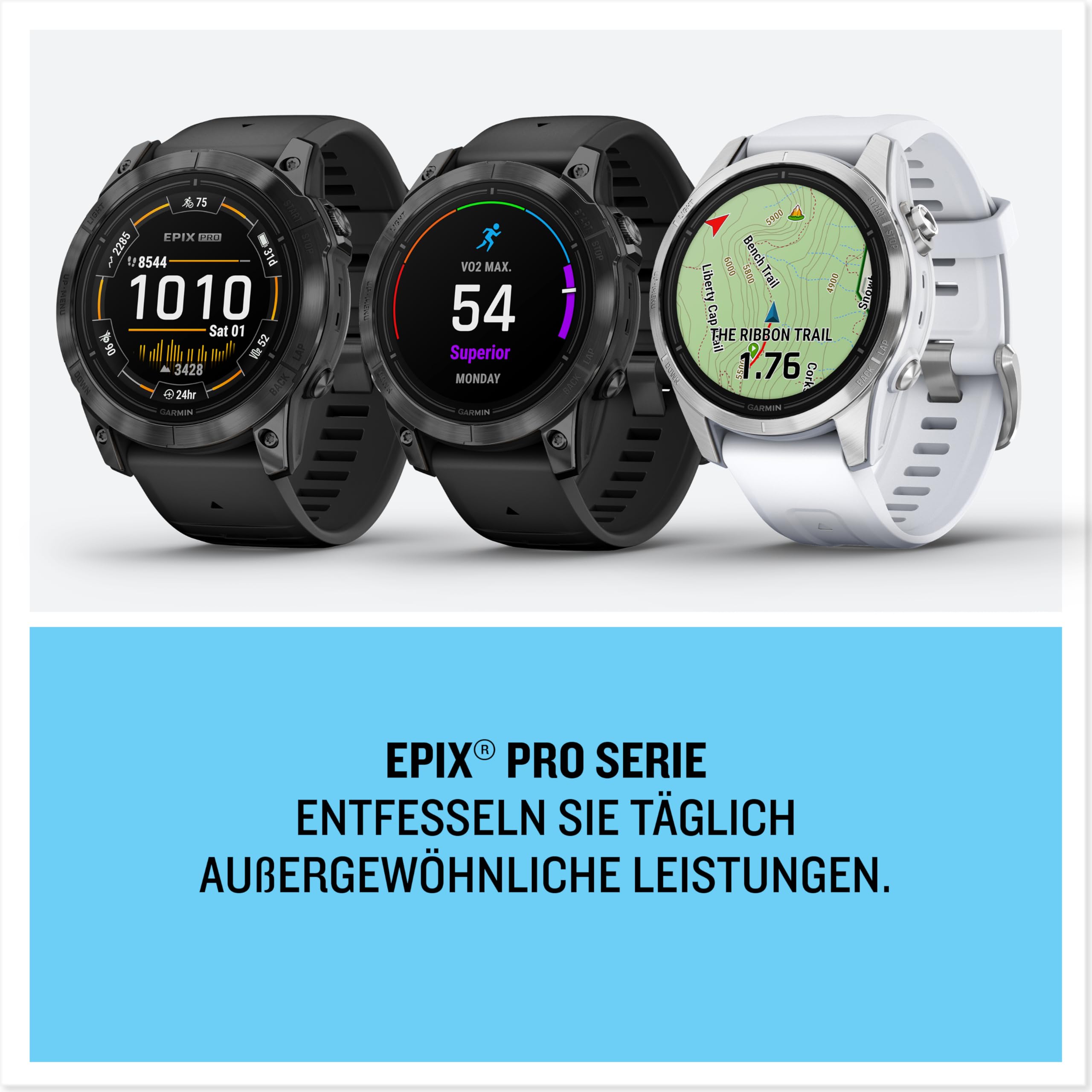 Garmin Epix Pro, 51 mm, GPS-Multisport-Smartwatch, Schwarz/Schiefergrau | AMOLED Display, bis zu 31 Tage Akkulaufzeit, LED-Taschenlampe, 80+ Sport-Apps, internationale Topokarten, Silikonarmband