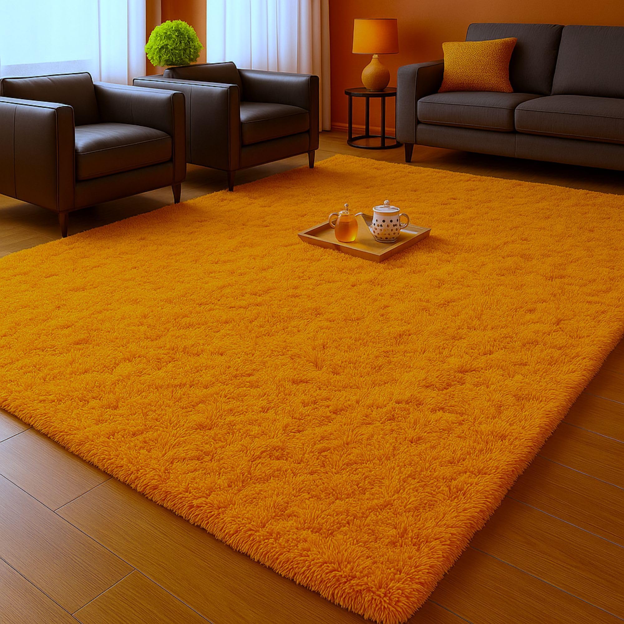 Aspire Homeware Rugs Living Room Large 160x230 Cm - Area Rugs for Bedroom - Super Soft Anti Slip Fluffy Shaggy Rug Thick Pile Non Shedding, Ochre