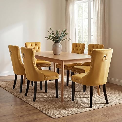 Miniatura 38 de Sillas de Comedor Juego de 4 sillas de comedor de terciopelo azul claro, Silla tapizada de tela para cocina y comedor, sillas de comedor modernas de