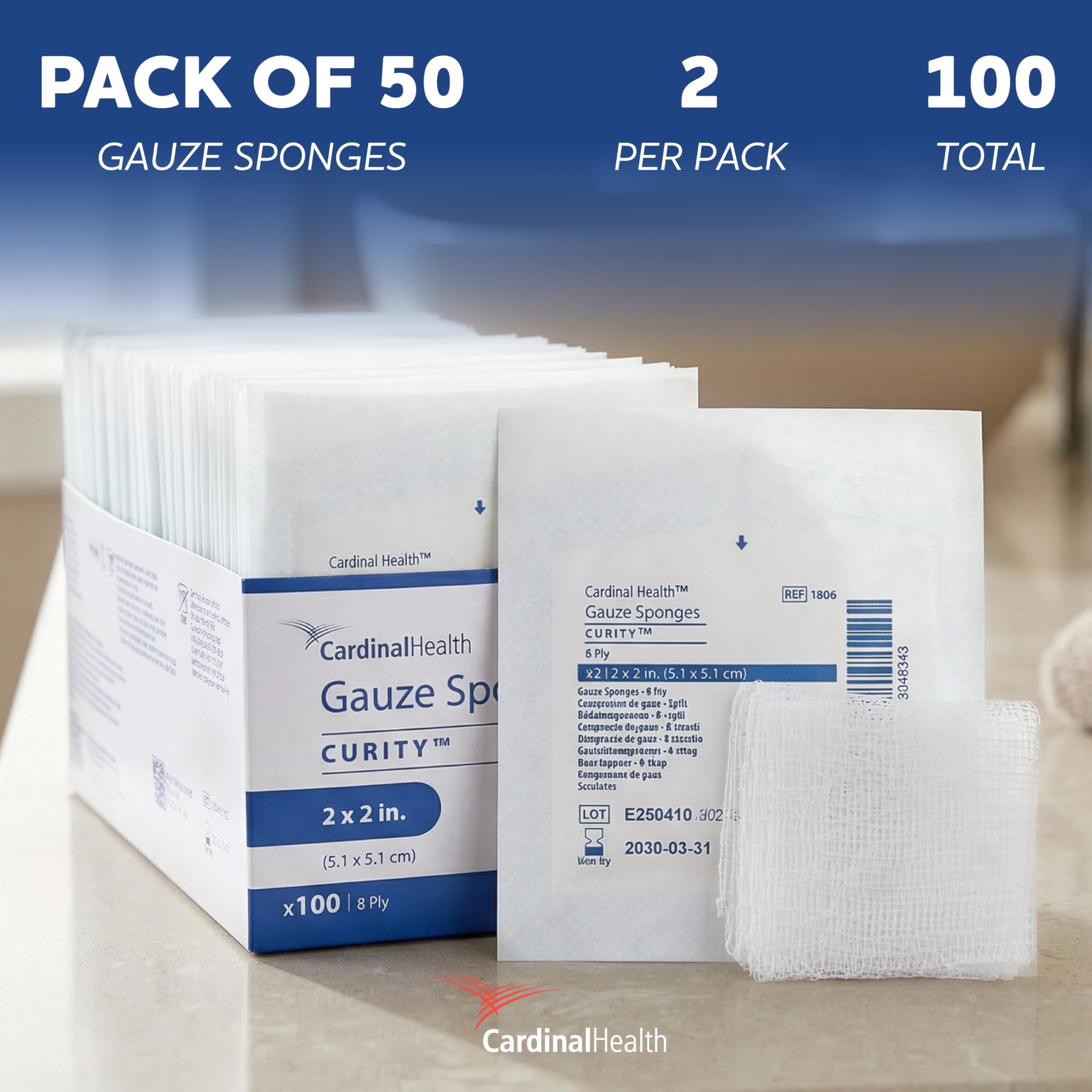 Covidien 1806 Curity Gauze Sponge, Sterile 2's in Peel-Back Package, 2" x 2", 8-ply (Pack of 100) — Amazon image 2