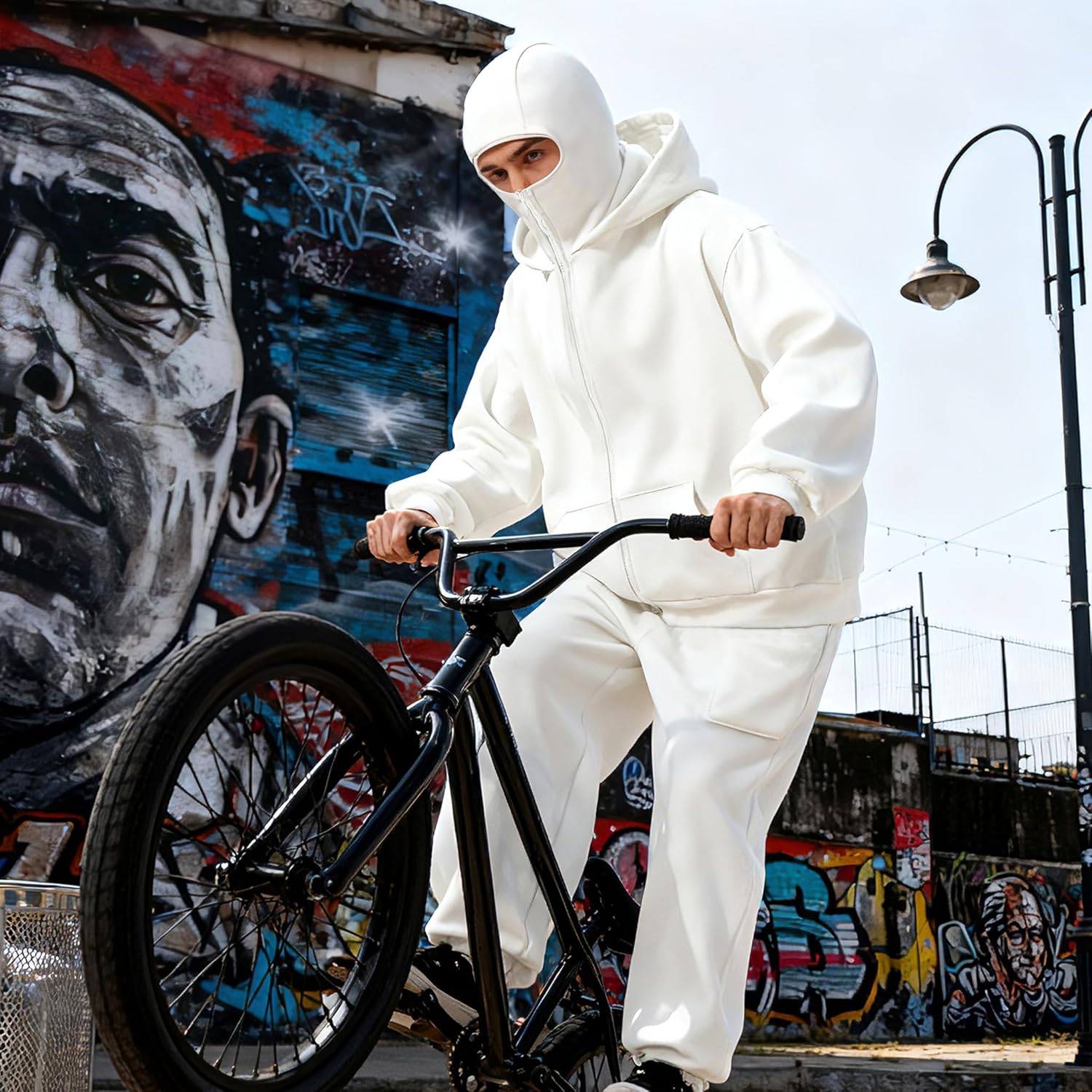 Balaclava Hoodie Men's Zip Up Fleece Double Layer Hooded Hoodie Jackets Windproof Oversized Warm Sweatshirt - Image 6