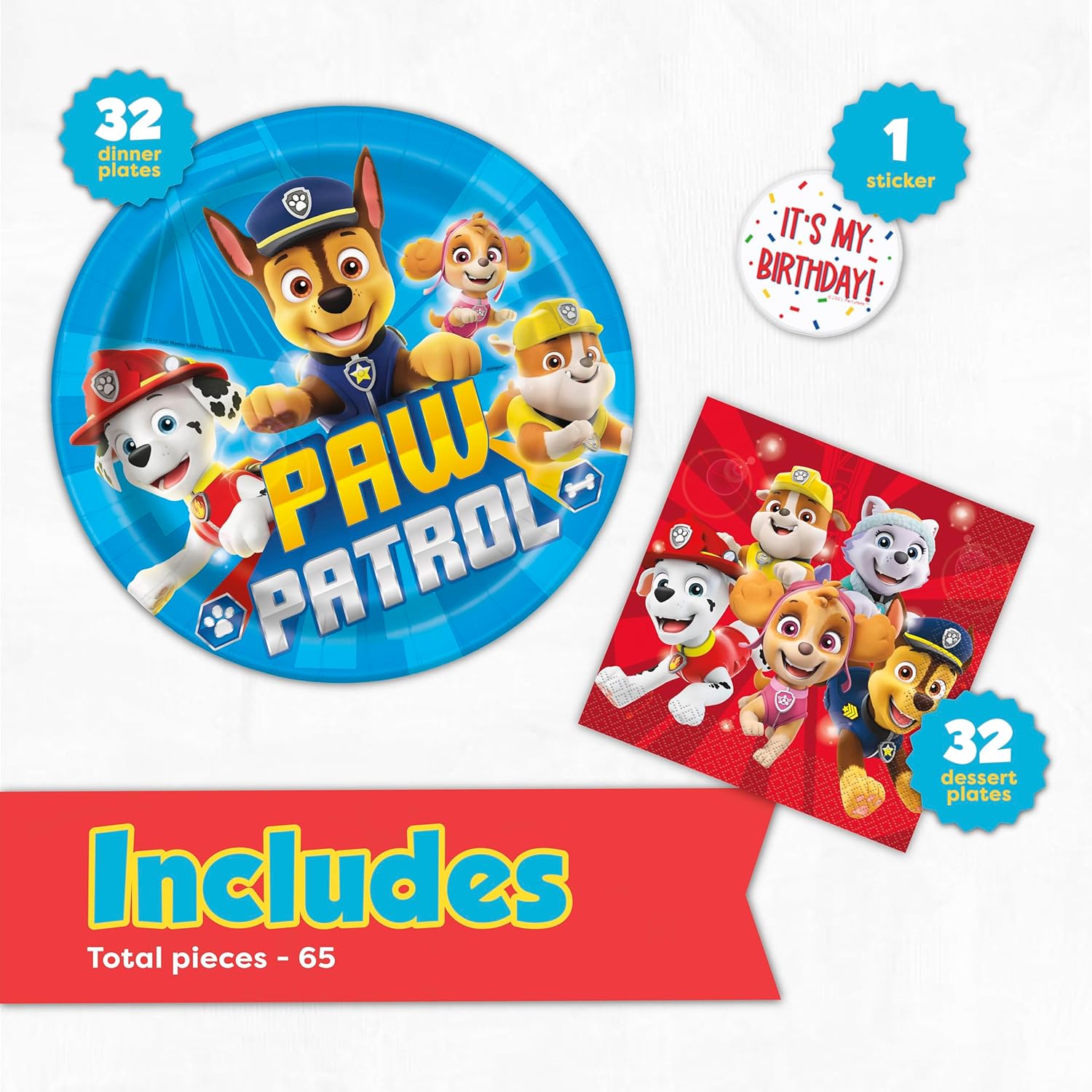 Paw Patrol Birthday Decorations for 32 Guests | Paw Patrol Plates and Napkins for Party | Officially Licensed