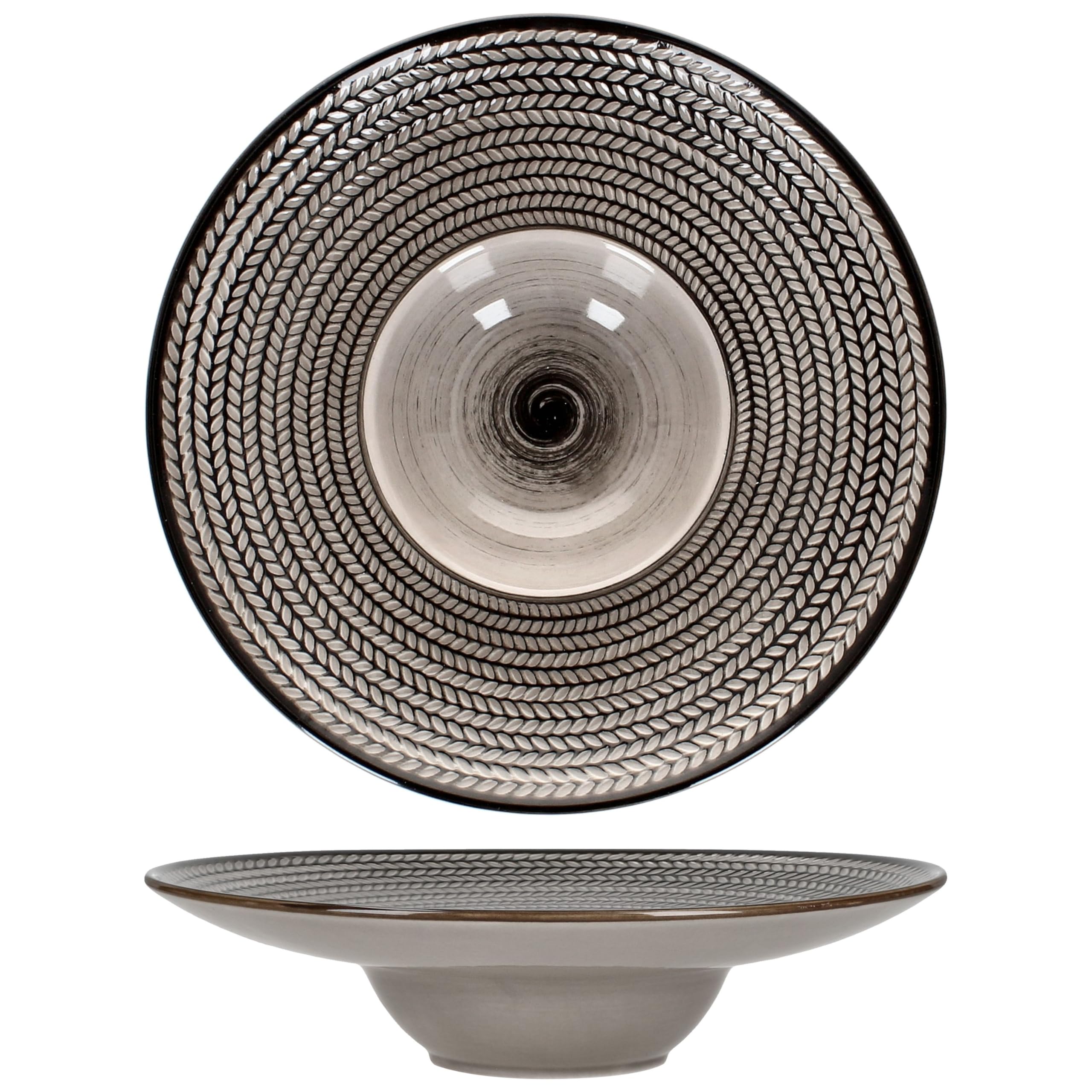 MÄSER Prospero Lot de 6 assiettes à pâtes I Ø 26 cm 180 ml I Assiettes en porcelaine marron avec relief pour 6 personnes I Assiettes creuses pour soupe, salade, etc. I Assiettes à pâtes avec large