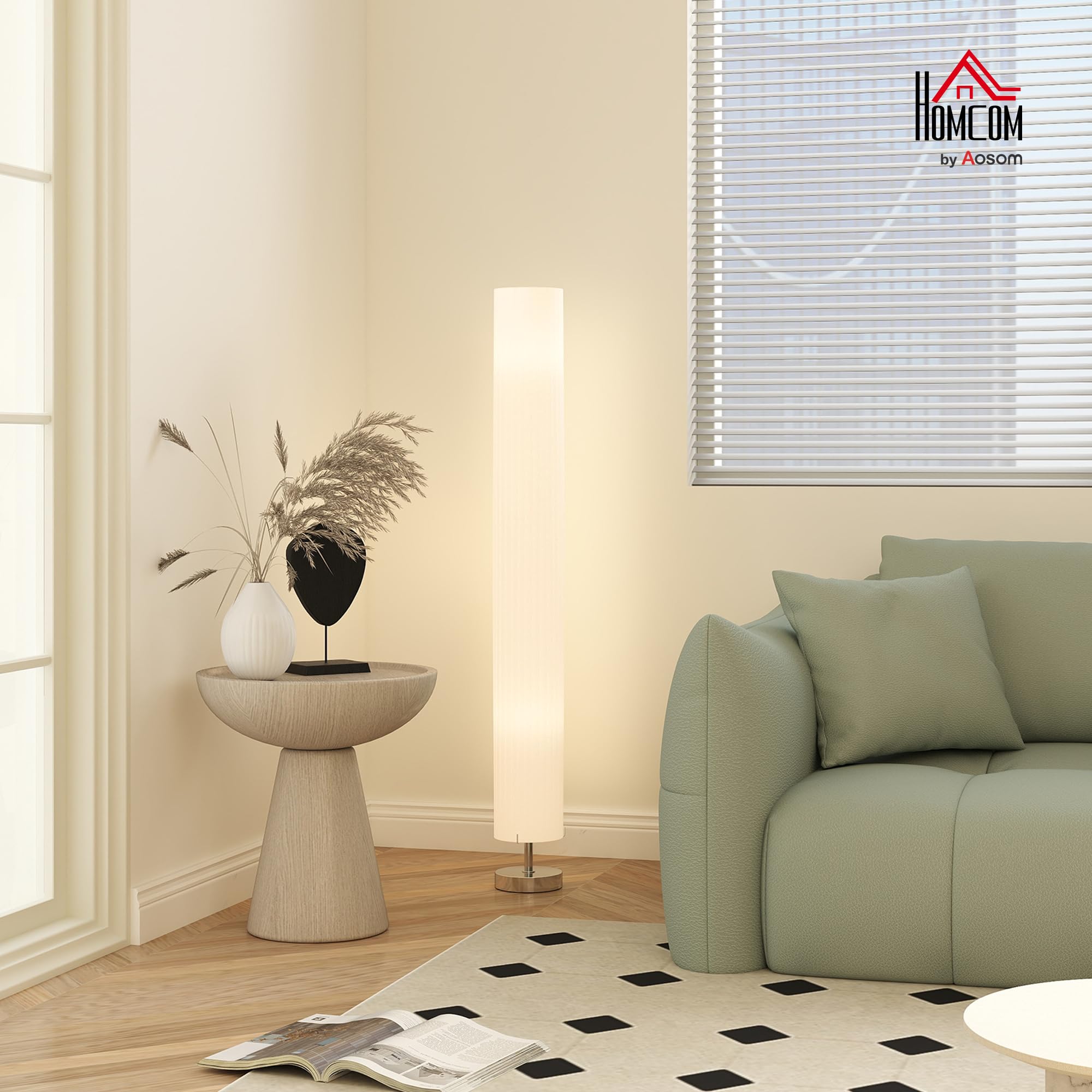 HOMCOM Lampada da terra soggiorno paralume poliestere, 2x E27 | Lampada da terra con interruttore a pedale, base in acciaio, lampada a stelo per camera da letto, ufficio.