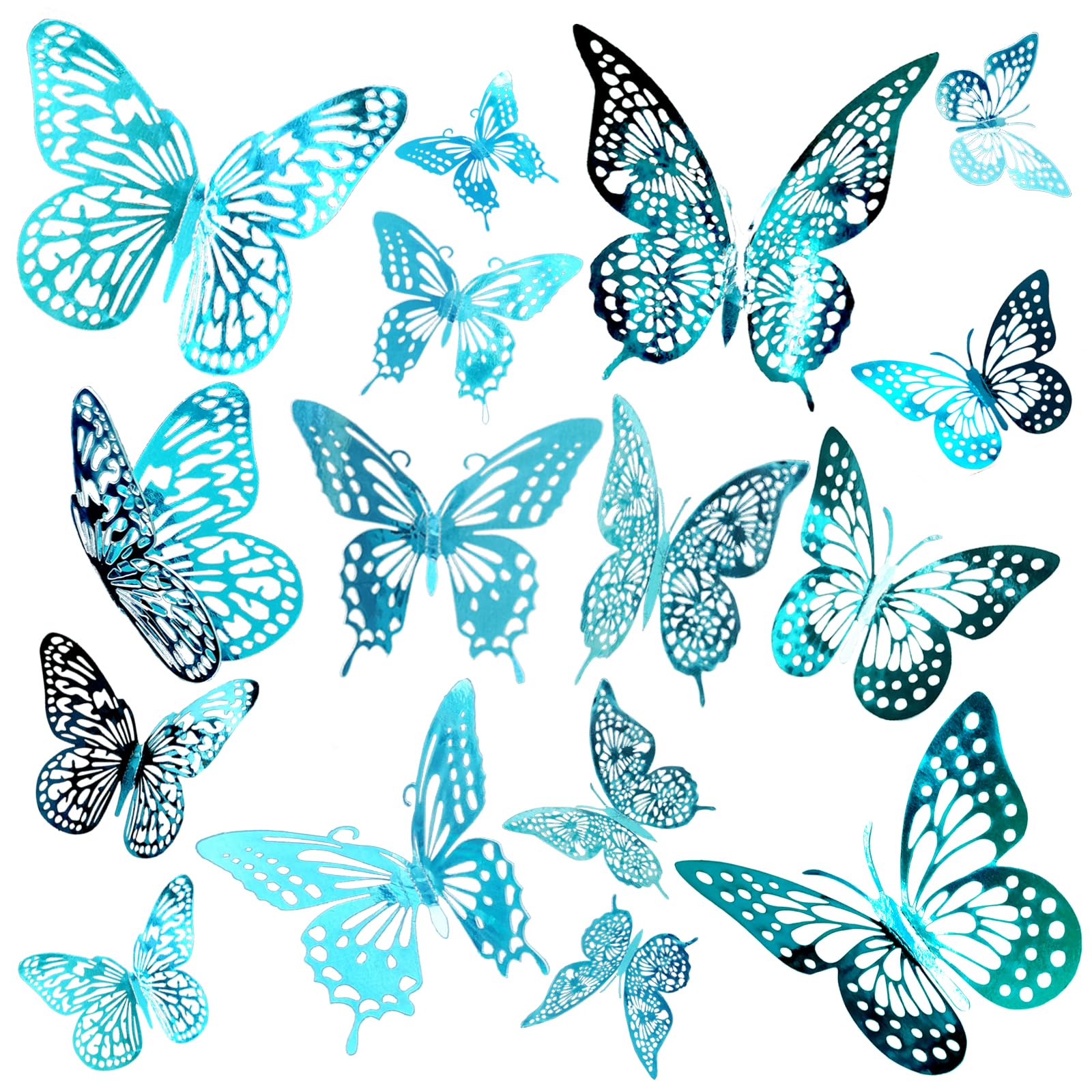 Photo 1 of JOSDIOX 3D Turquoise Blue Butterfly Wall Stickers - 48 Pcs with 4 Styles & 3 Sizes, Removable Decor for Party Birthday Wedding Cake Balloon Decoration ?48 Blue