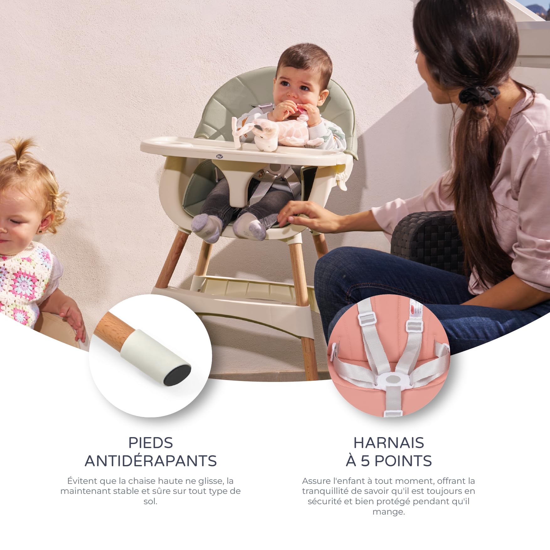 MS BabyWorld – MIKA – Chaise Haute pour Bébé 3 en 1 | Convertible en Rehausseur et Chaise | Siège Rembourré | Pliable et Évolutive