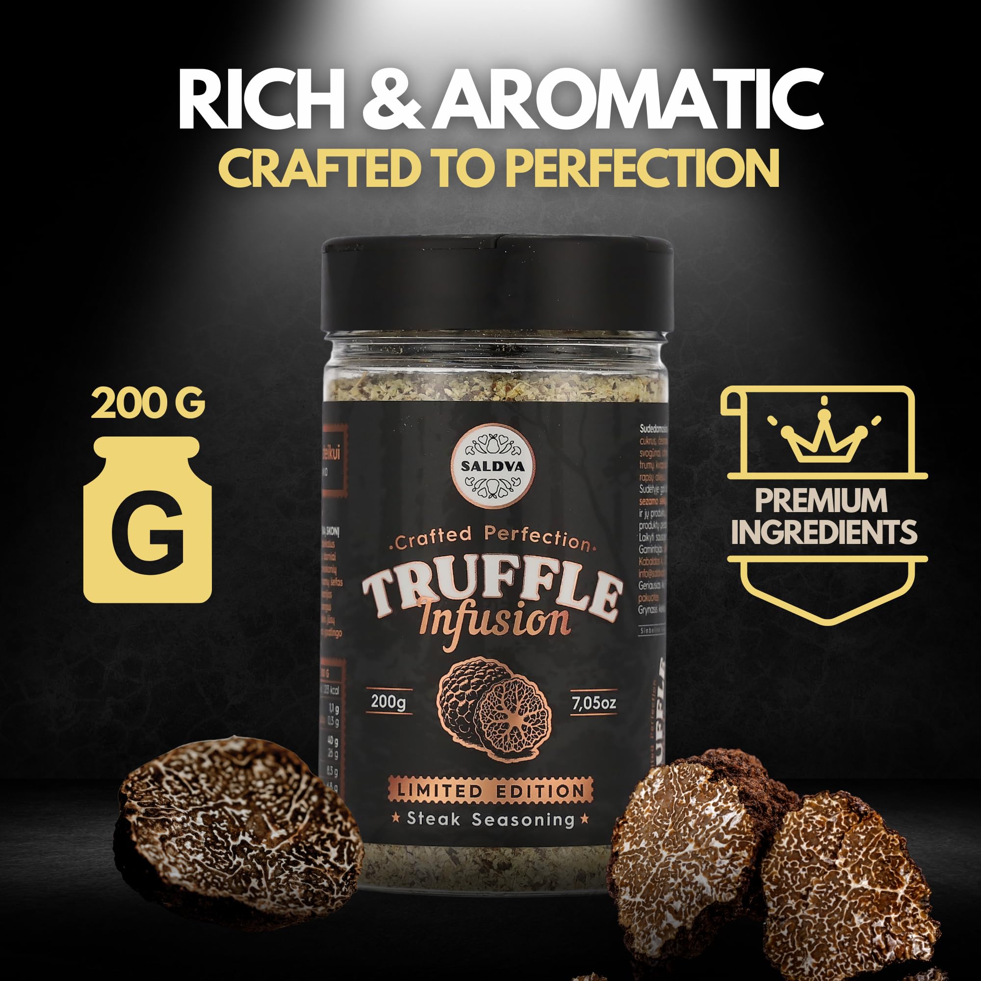 Assaisonnement premium à la truffe pour steak et barbecue – Édition limitée – Infusé à la truffe pour une saveur luxueuse – Mélange unique d'épices – Grand pot (200 g) - 4