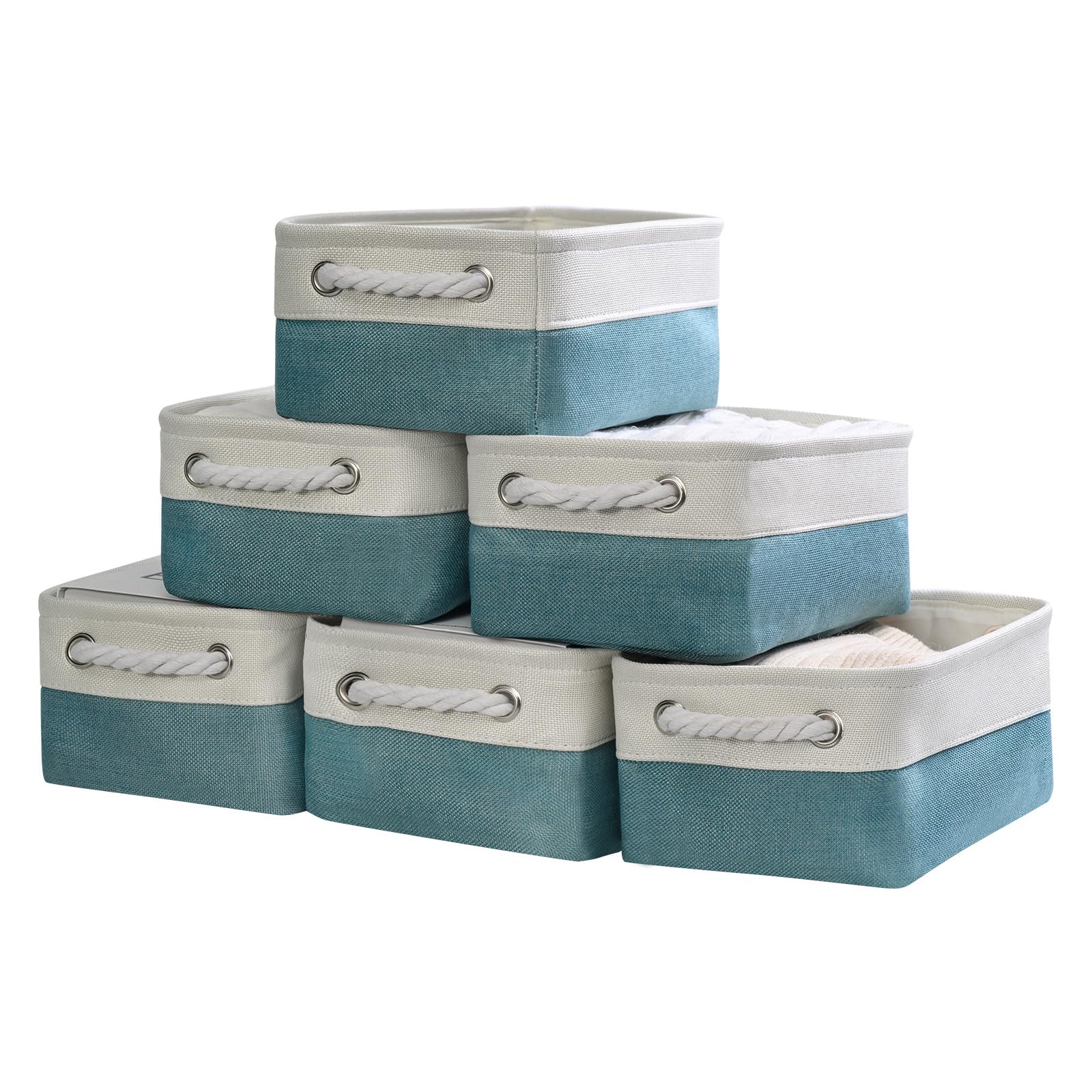 Sacyic Organization and Storage Basket for Organizing - 12X8X5.2 inch 6 Pack Fabric Cube Storage Bin Collapsible Baskets for Shelves, Storage Box for Cloth Toy Decorative Nursery (White & Green)