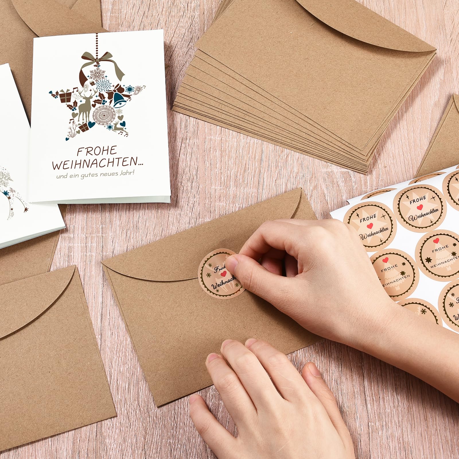 bigdaygraphix 20 biglietti di Natale pieghevoli in carta kraft, set da 20 biglietti con diversi motivi, biglietto pieghevole con belle frasi, formato DIN A6, biglietti di auguri di Natale