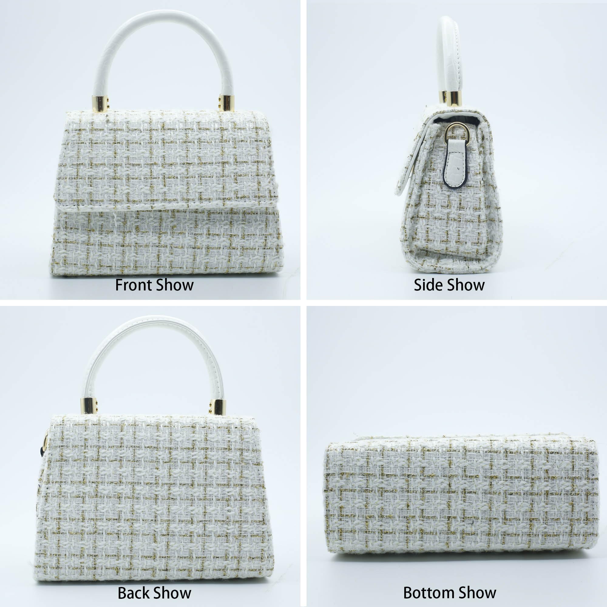 FGJKKK Crossbody Bag for Women, Fashion Top-Handle Tweed Pearl Crystal Purses Handbags Evening Bag Satchel Shoulder Bags (white2)