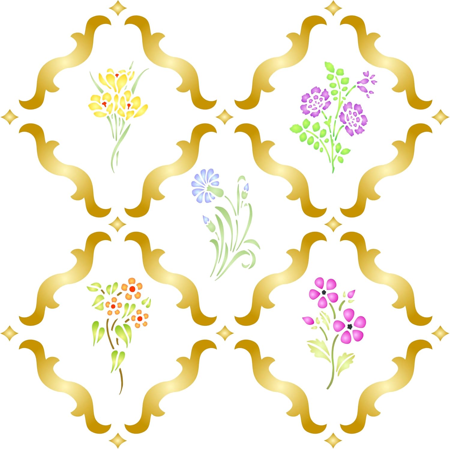Floral Trellis Stencil, 10 x 10 inch (M) Allover Flower Lattice Majorelle Wall