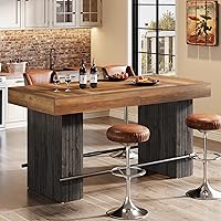 Tribesigns 62 Inch Industrial Counter Height Bar Table with Footrest - Rustic Pub Dining Table for Kitchen, Home Bar, Bistro