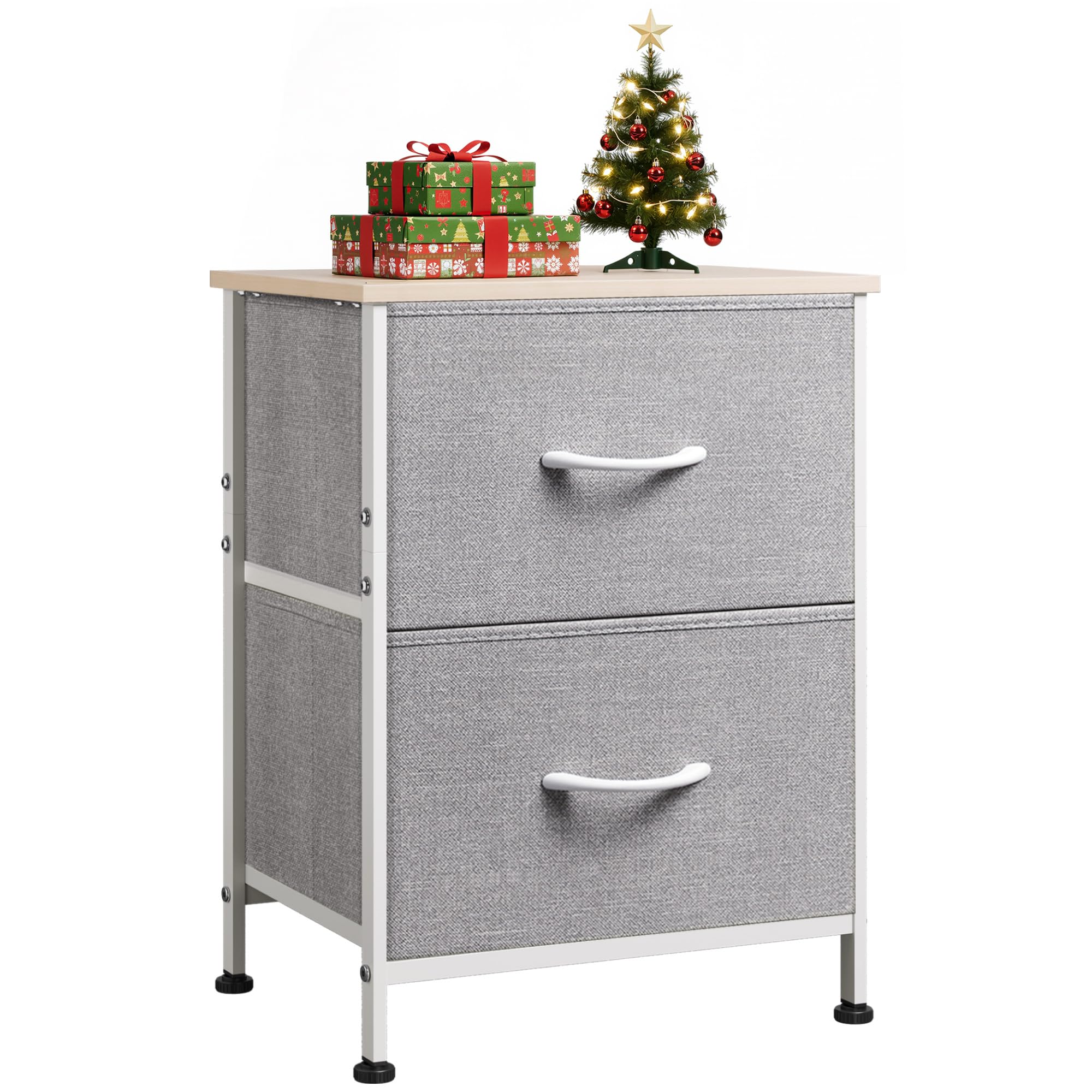 WLIVE Night Stand, Gray Nightstand with 2 Fabric Drawers, Small Dresser for Bedroom, Closet, College Dorm, End Table Side Furniture, Wood Top, Light Grey