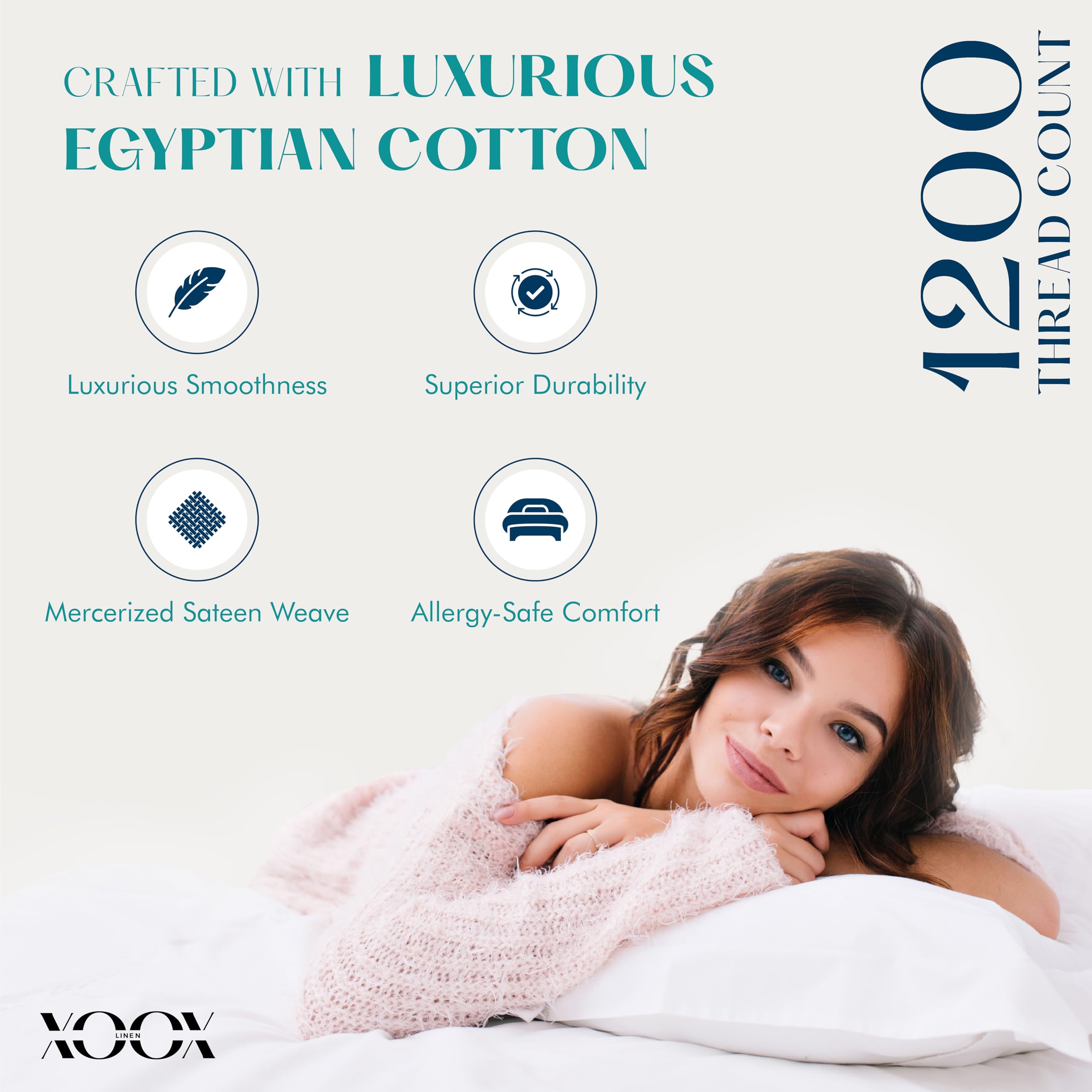 XOOX Linen 100% Egyptian Cotton Pillow Cases Standard/Queen Size Set of 2 - Luxury 1200 Thread Count Sateen Dark Grey Pillow Cases, Silky Soft Cooling Pillowcases Fits Standard & Queen Size Pillows
