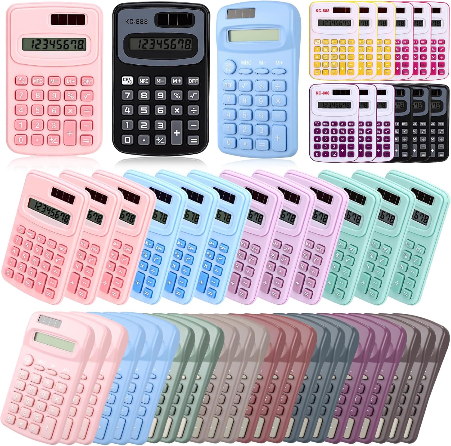 Yunsailing 48 Pcs Pocket Calculator Bulk Small 4 Function Battery Powered Calculator 8 Digit Display Pocket Size for Students Kids School Home Office, 3 Styles (Colorful)