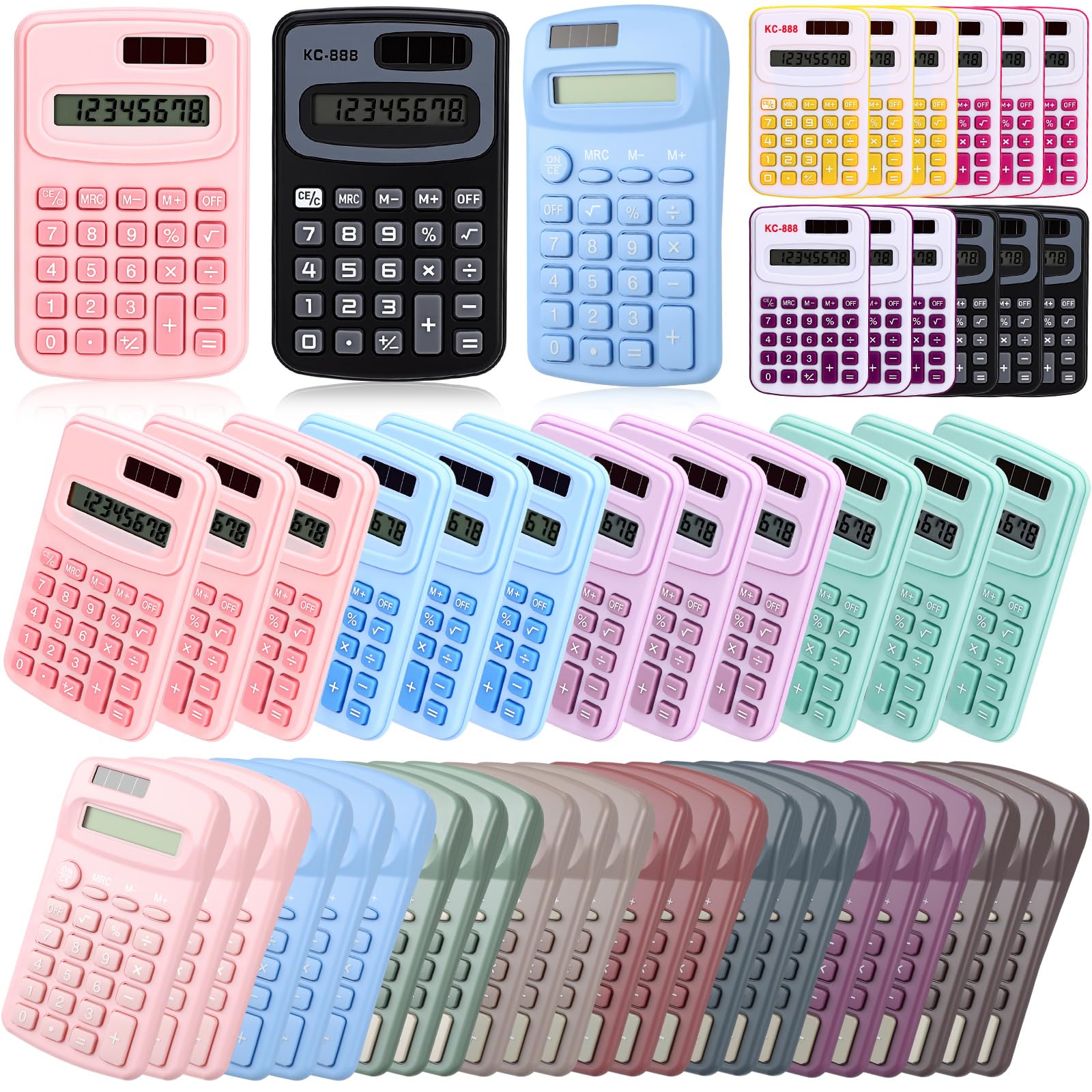 Yunsailing 48 Pcs Pocket Calculator Bulk Small 4 Function Battery Powered Calculator 8 Digit Display Pocket Size for Students Kids School Home Office, 3 Styles (Colorful)