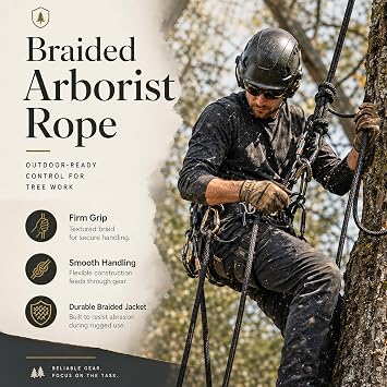 Braided Polyester Arborist Rope (3/8 inch X 50 feet) High Strength Bull Rope for Tree Work Truck Securing Camping Swing, Black