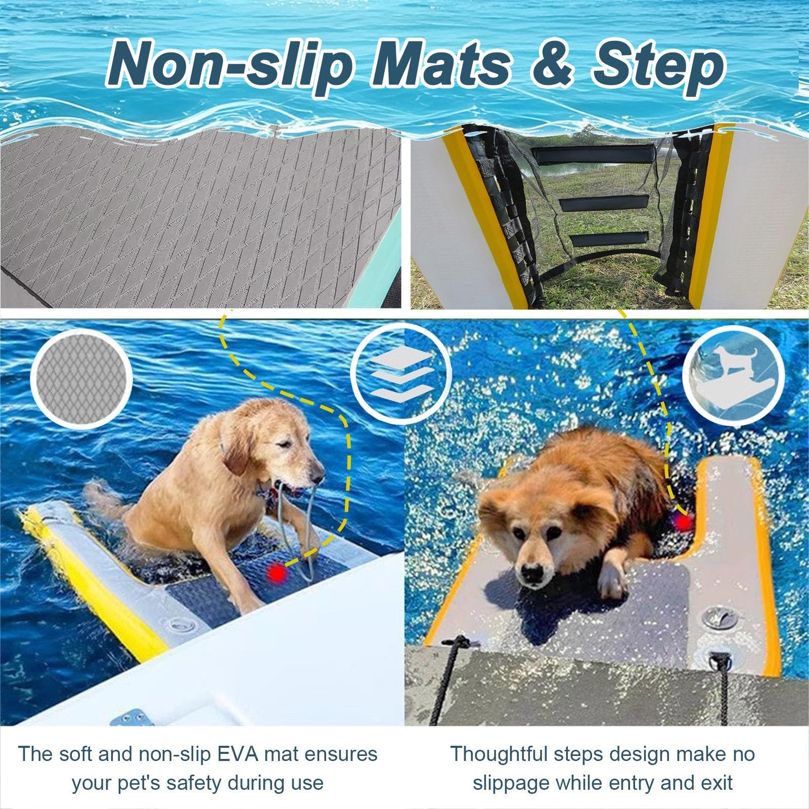 WDJBPSH Rampa de Agua Inflable del Perro Portátil Flotante Rampa de Agua para Perros, Inflable Escalera para Mascotas para Pontones, Piscinas, Lagos Y Playas(Black)