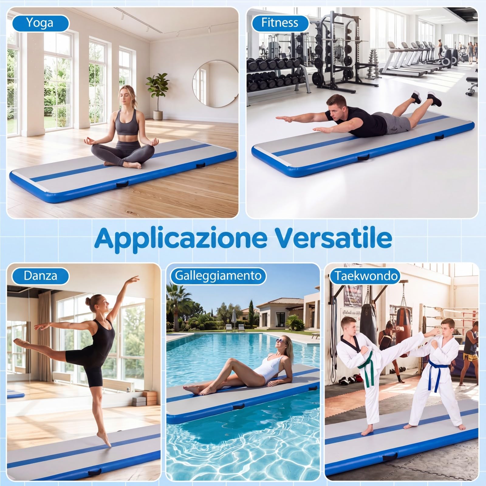 COSTWAY Tappeto Ginnastica Artistica da Casa, Materasso Ginnastica in PVC con Pompa ad Aria e Borsa, Tappetino Gonfiabile per Yoga, Fitness e Allenamento, 297 x 98 x 11 cm