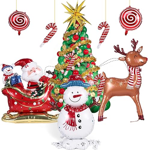 Miniatura 8 de Juego de decoraciones de fiesta de Feliz Navidad, guirnalda de globos, kit de arco de globos, pancarta de Feliz Navidad, cortina de flecos de papel