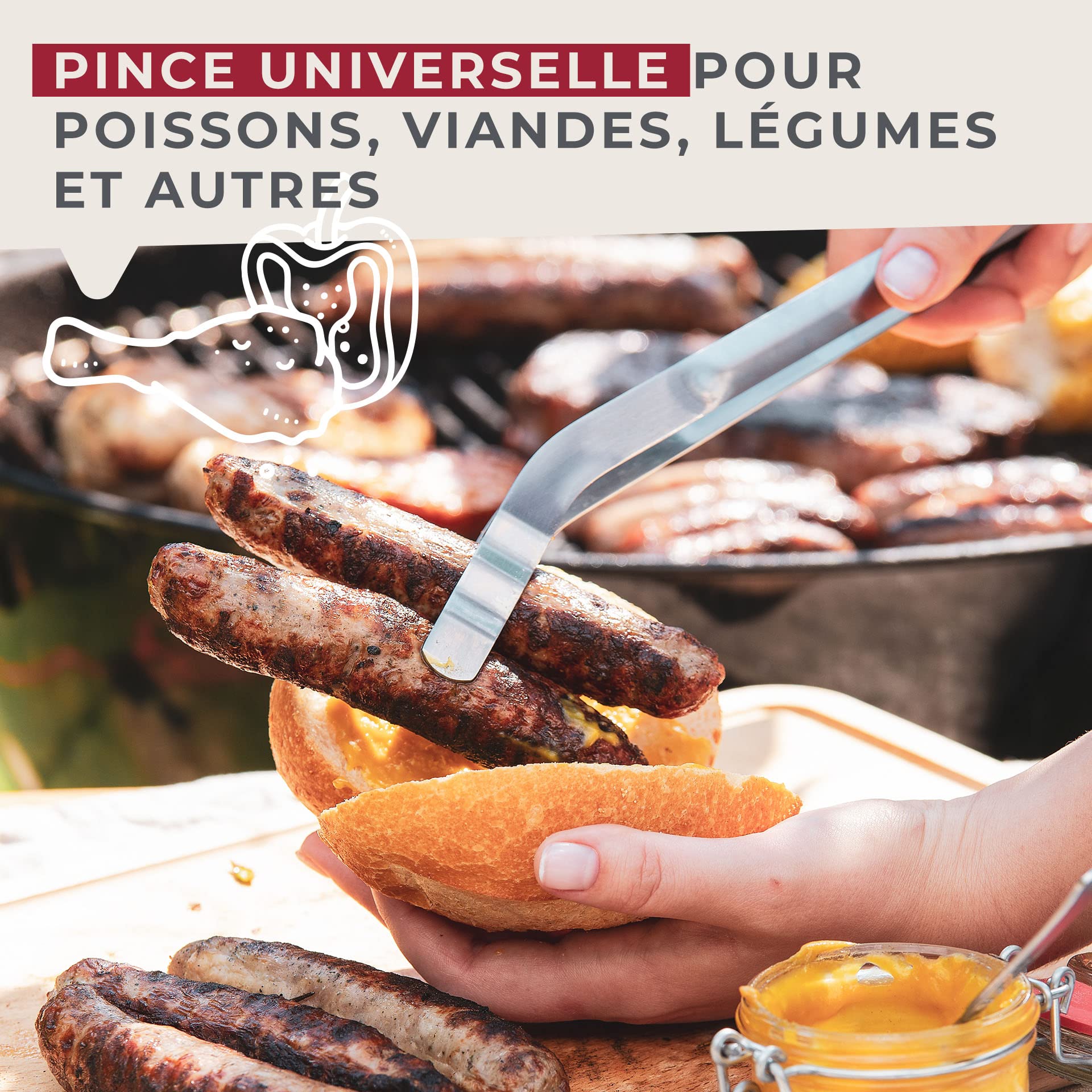 Fackelmann pince à barbecue en acier inoxydable - Pince de cuisine incurvée pour barbecue électrique, à charbon ou à gaz - Passe au lave-vaisselle - Argenté