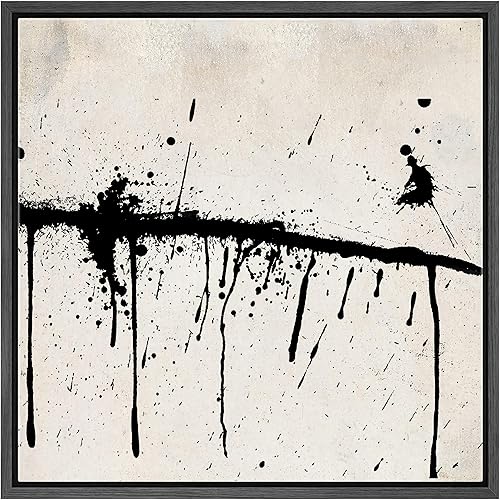 SIGNWIN Lienzo enmarcado para pared, collage de salpicaduras de pintura duotono de tinta oscura, arte moderno de mediados de siglo, minimalista,