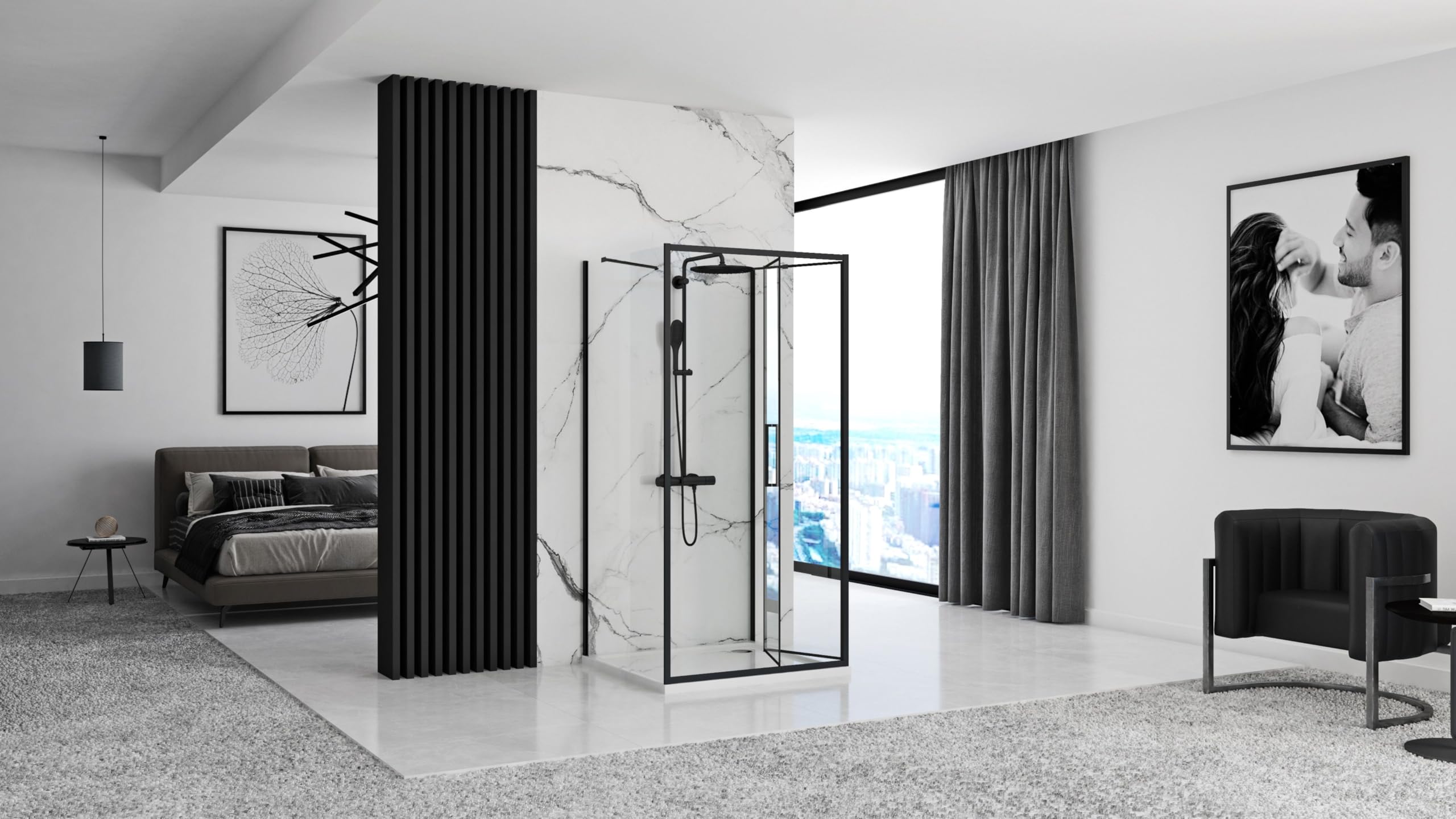 Rea - Box Doccia A Parete Rapid Fold 80X80 Cabina Doccia Senza Piatto Doccia Vetro Di Sicurezza Temperato Transparent 4mm, 6mm (Nero Opaco) Porta: 80 Parete: 80 cm