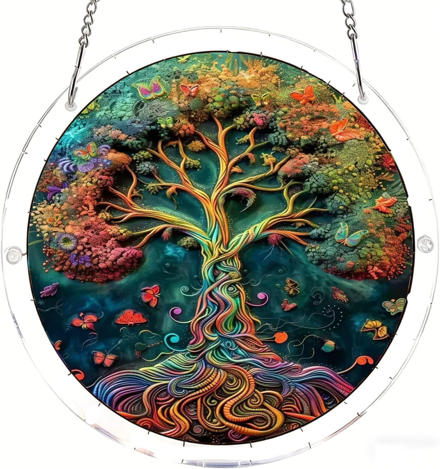 Butterfly Tree- Acrylic Jigsaw Puzzles Suncatcher, 8.9 Inch Window Hanging Suncatcher Acrylic Puzzle, DIY Home Decor Art Gift