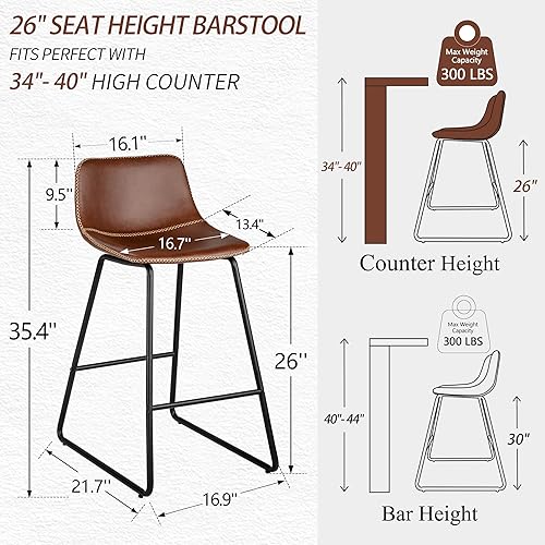 Miniatura 8 de HeuGah Juego de 1 taburetes de bar con altura de mostrador, taburetes de bar modernos para isla de cocina, taburetes de bar de 26 pulgadas de altura