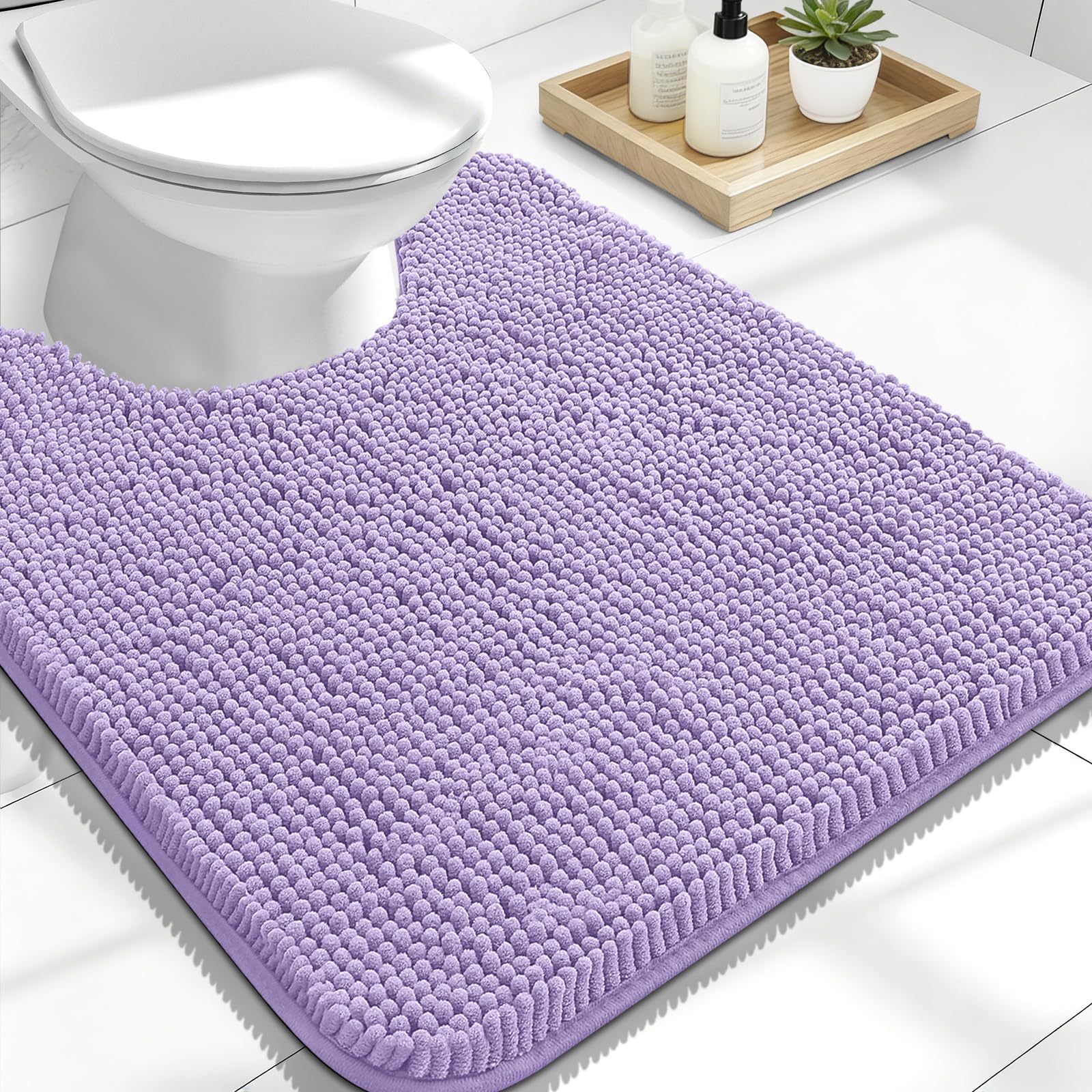 OLANLY Toilet Rugs U-Shaped 24x20, Soft Absorbent Chenille Contour Rugs | Lavender, Quick-Drying Rubber Backing, Machine Washable Non-Slip Shaggy Bathroom Mat for Toilet, Home Decor Accessories