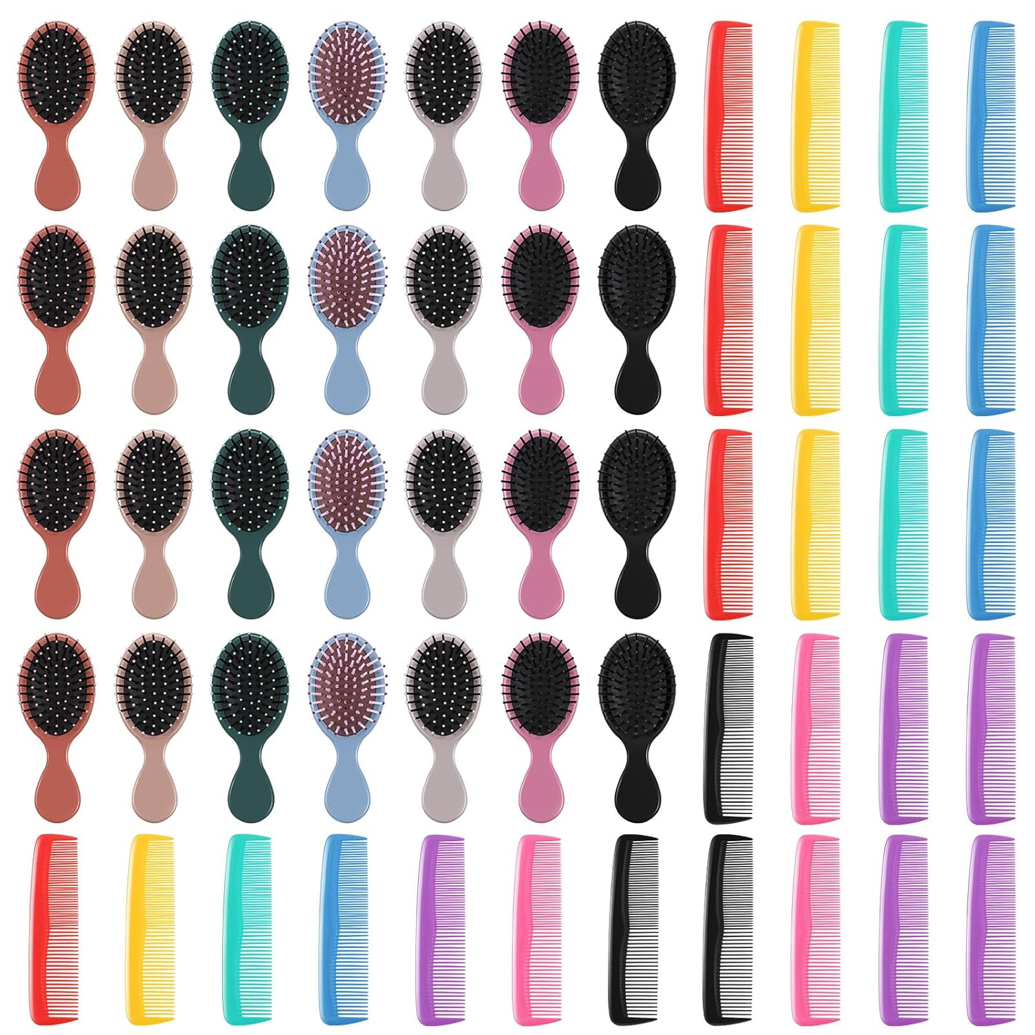Gerrii 56pcs Mini Wet Hair Brush & Comb Set - Travel Detangler for Kids Toddlers Women, Soft Bristles Pocket Brushes Colorful Combs