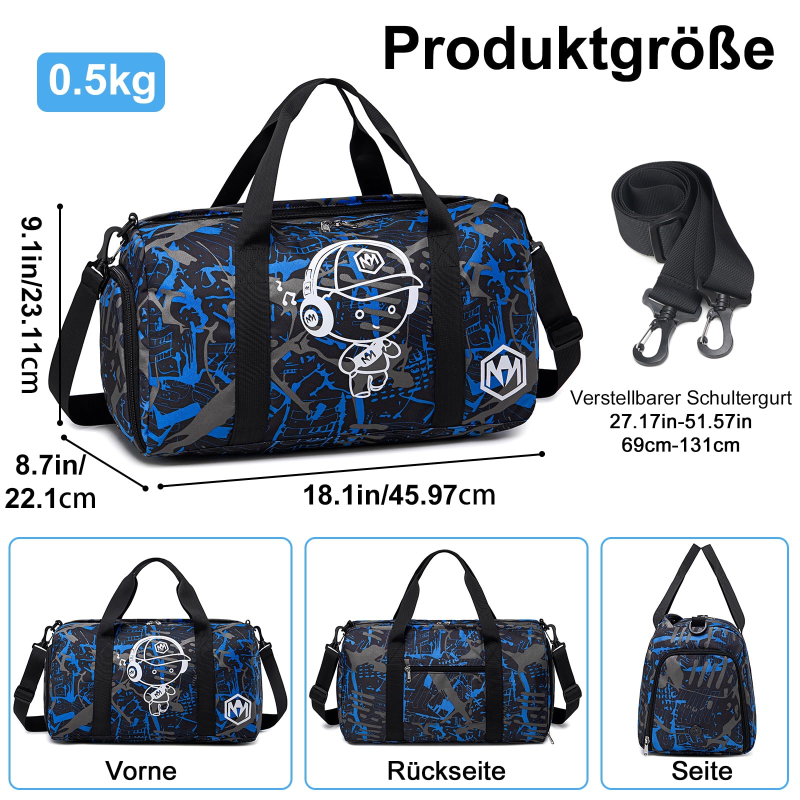 Borsa sportiva per bambini, borsa da nuoto per ragazzi e ragazze con scomparto per scarpe e scomparto per oggetti bagnati, borsa da bagno per adolescenti, piccola borsa da viaggio, borsa fitness
