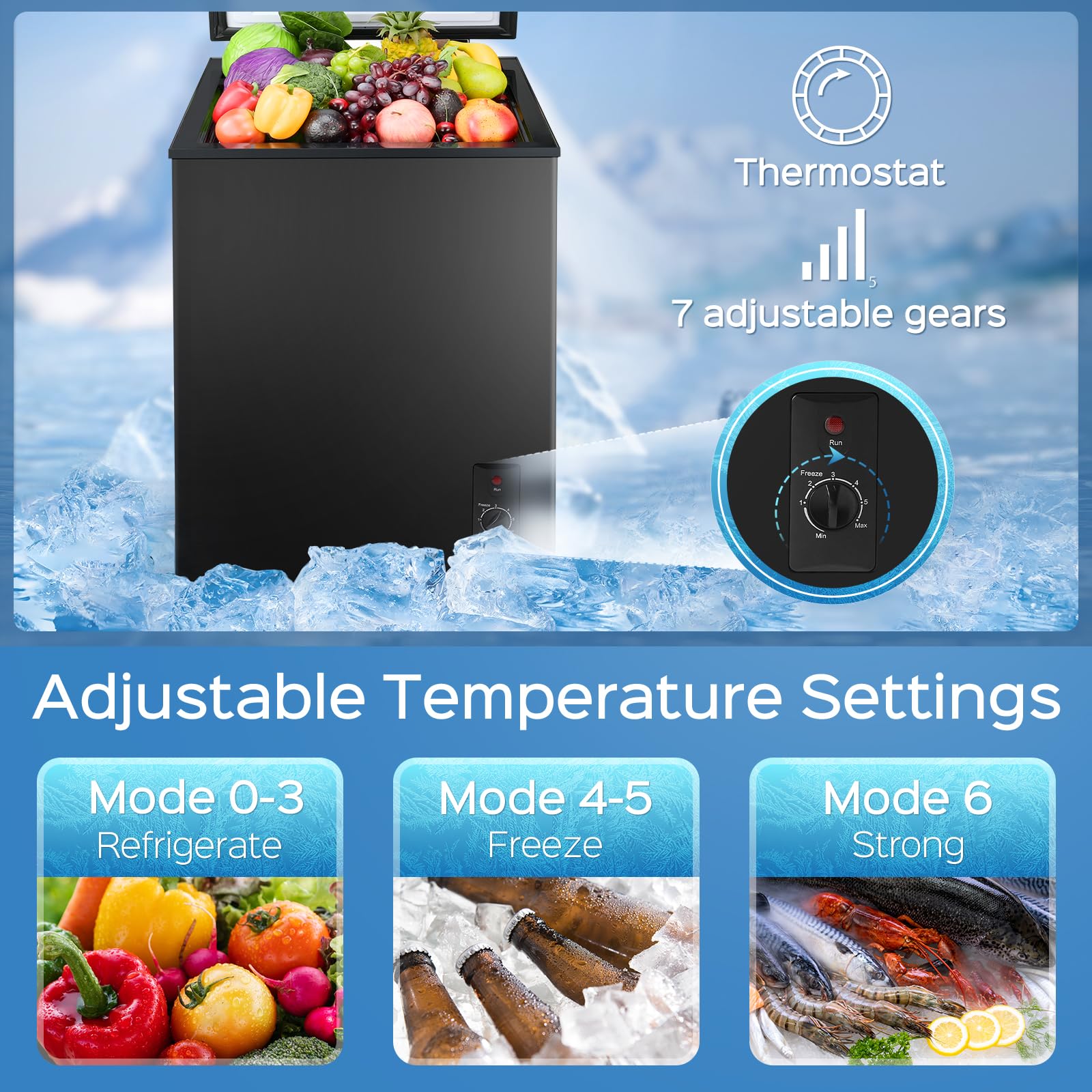 Anypro Chest Freezer 4.5 Cu.Ft, Freestanding Top Door Compact Small Deep Mini Freezer With Removable Baskets, 7 Adjustable Temperatures For Garage Dorm Apartment RV Kitchen Business, White on Fridge.com - View 4
