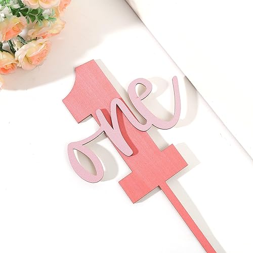 Miniatura 9 de Decoración rosa para tarta de 1primer cumpleaños de madera, decoración de fiesta de cumpleaños rosa, decoración de madera para el primer cumpleaños,