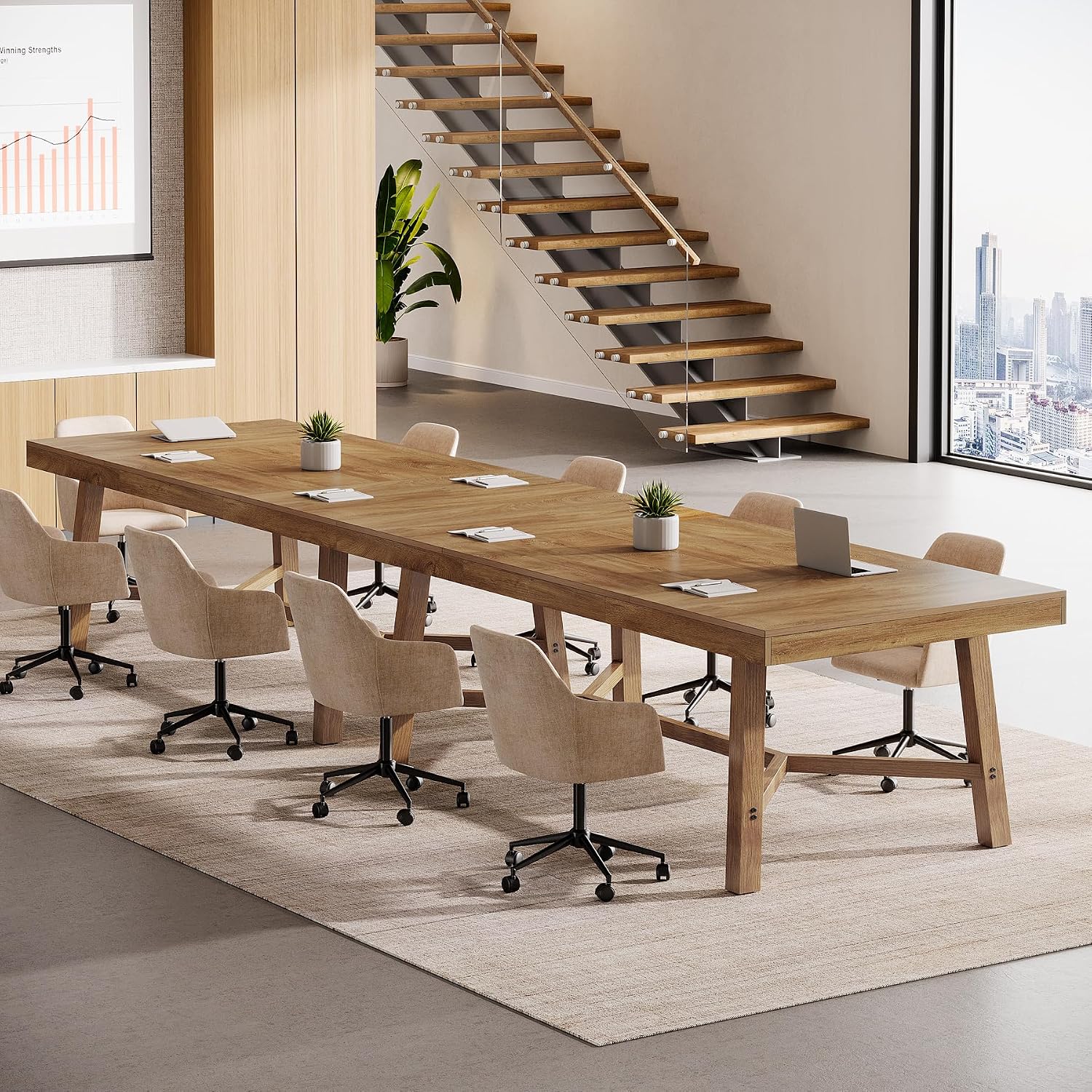 Tribesigns 6 ft Conference Table for 6-8 People, 70.87-Inch Rectangle Meeting Seminar Table with Reinforced Metal Legs, Business Furniture Boardroom Desk for Office Conference Room, Light Brown