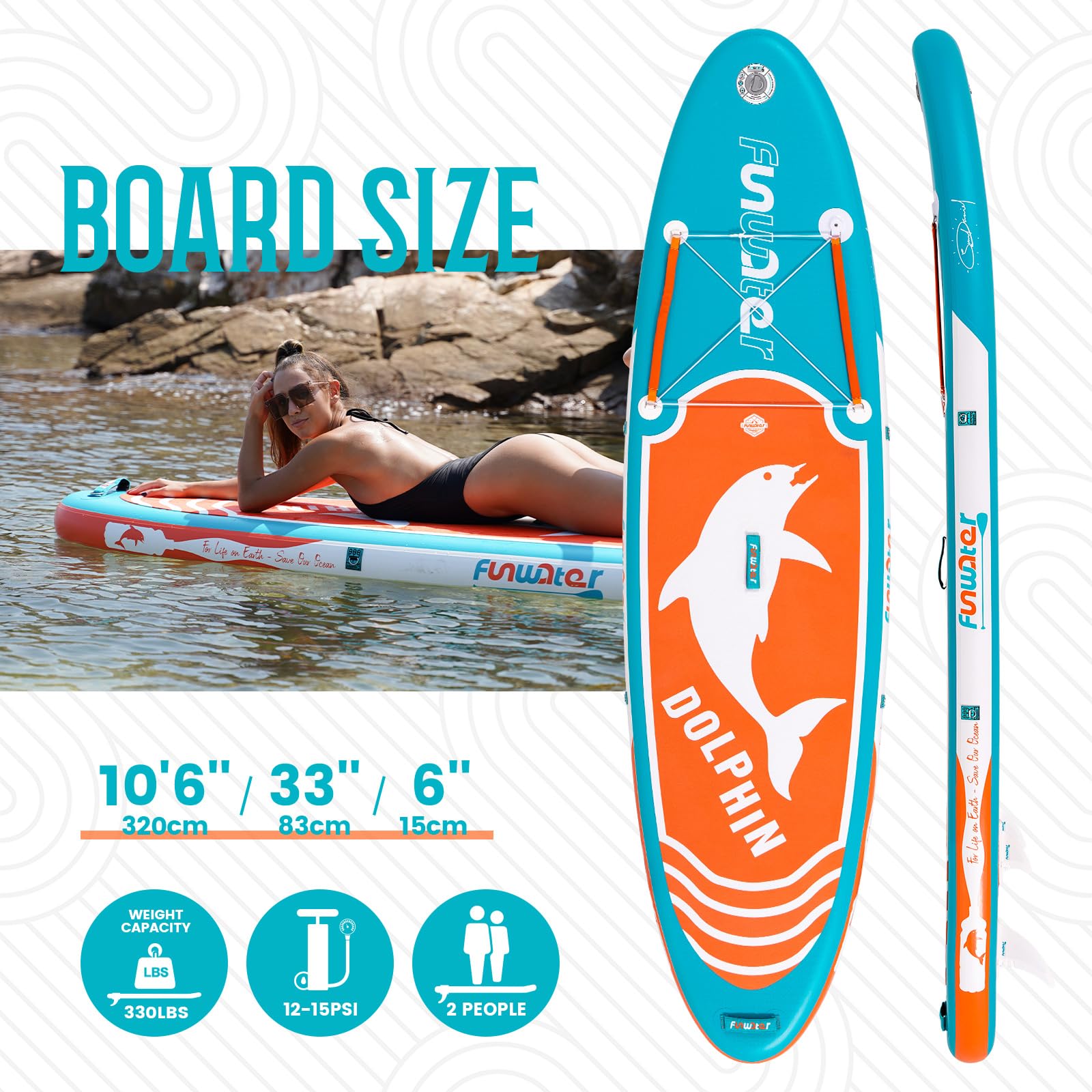FunWater Tavola da surf gonfiabile SUP completa paddleboard accessori pagaia regolabile,pompa,zaino da viaggio,guinzaglio di sicurezza,custodia impermeabile