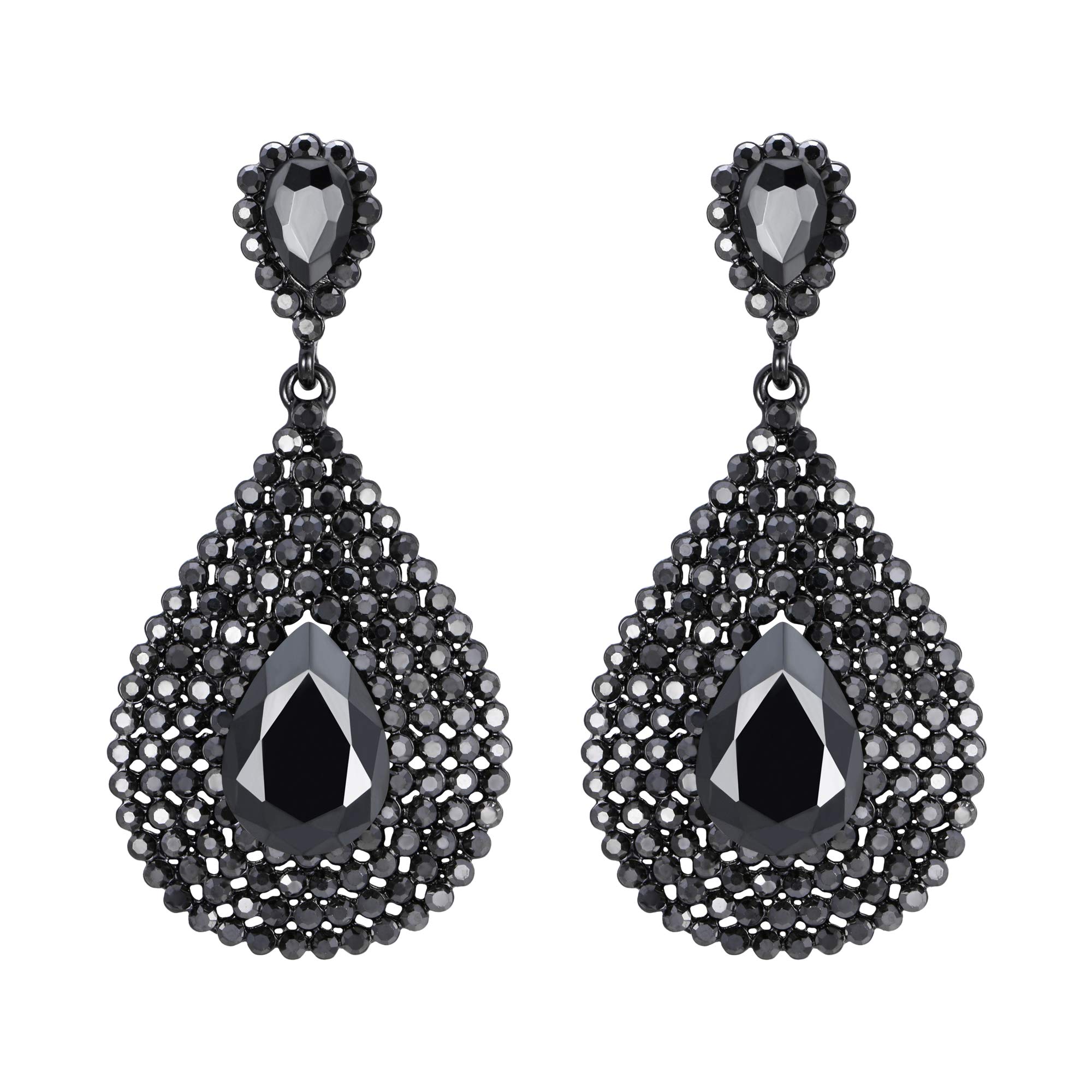 EVER FAITH Mujer Cristal Austríaco Fashion Moda Lágrima Boda Perforado Pendientes Colgante