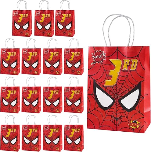 Miniatura 1 de W SXHTKJIN Bolsas de fiesta de cumpleaños de araña, bolsas de papel de superhéroe para primer cumpleaños, 16 piezas con tema de telaraña,