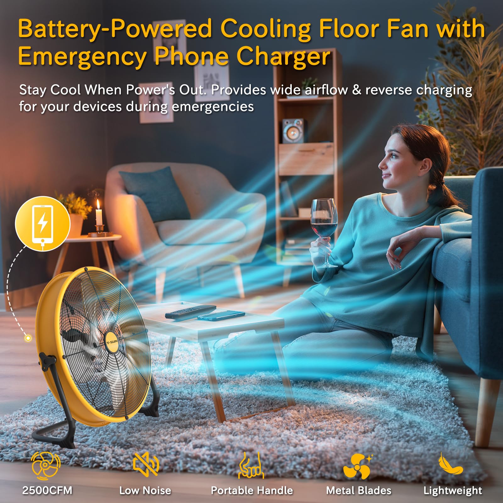 Ventilateur de Sol 40CM, Ventilateur Rechargeable avec 15600mAh, Portable Ventilateur sur Pied Silencieux, Réglage Continu de la Vitesse, Inclinable 360°, pour Garage, Rénovation, Camping, Chantier