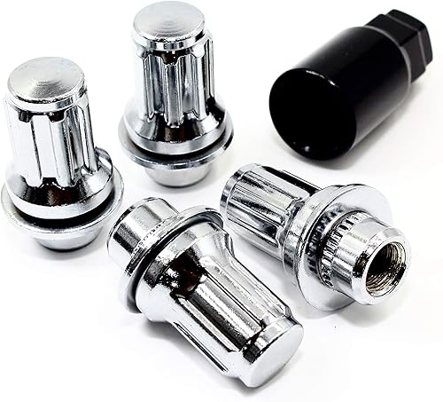 Veritek - Juego de 4 cerraduras de rueda cromadas de 0.472 x 0.059 in, 1.87 pulgadas, 1.850 in de longitud, 13/16 hexagonales, estilo arandela mag,