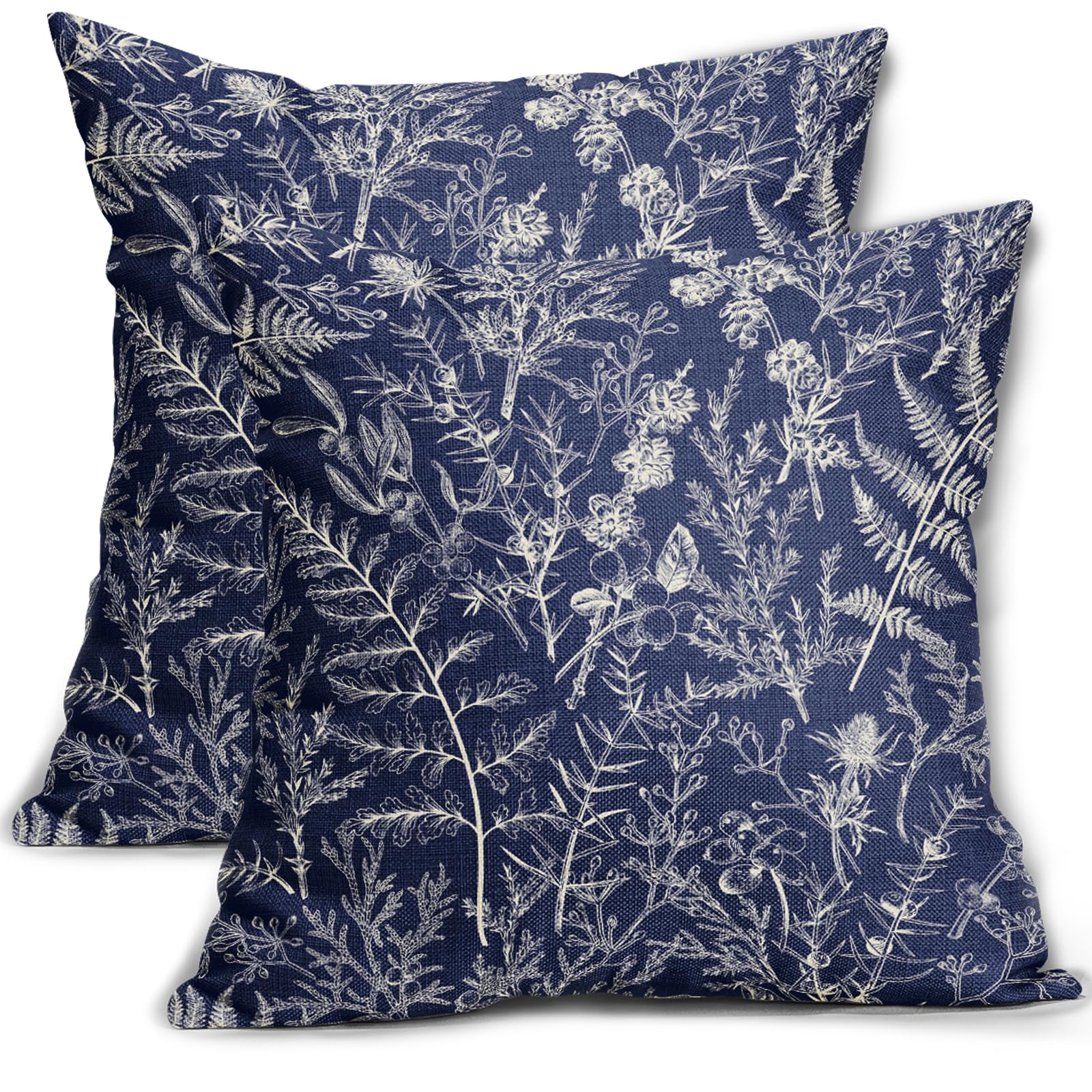 sorfbliss Navy Blue Pillow Covers 20x20 Set of 2 Vintage Floral Botanical Print Spring Flower Plant Pattern Decorative Throw Pillow Cases Outdoor Farmhouse Decor for Home Sofa Couch Bed
