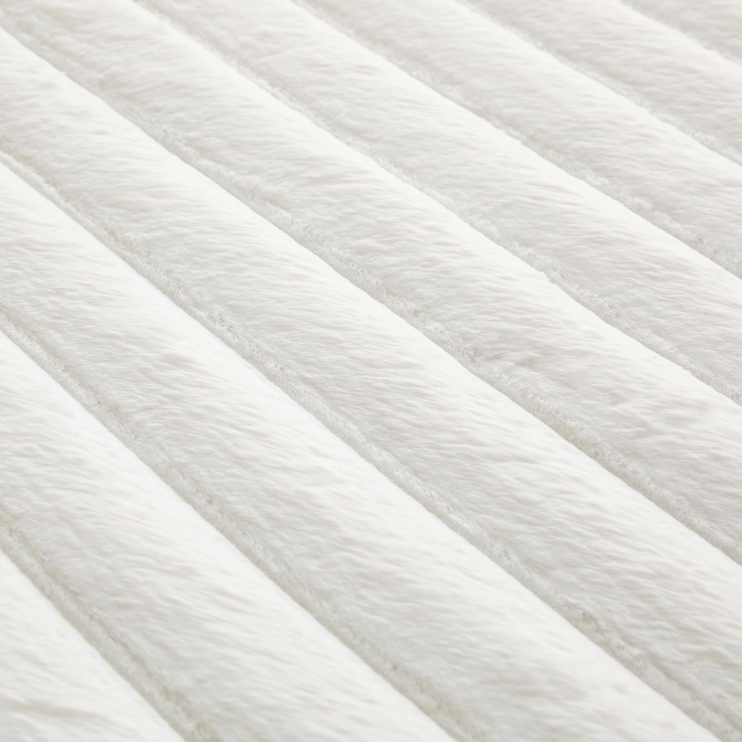 White Rabbit Striped Plush Rug 8'x10', Fluffy Shaggy Area Rug for Nursery & Kids Room, Faux Fur Carpet for Girls Bedroom, Living Room, Teen Decor